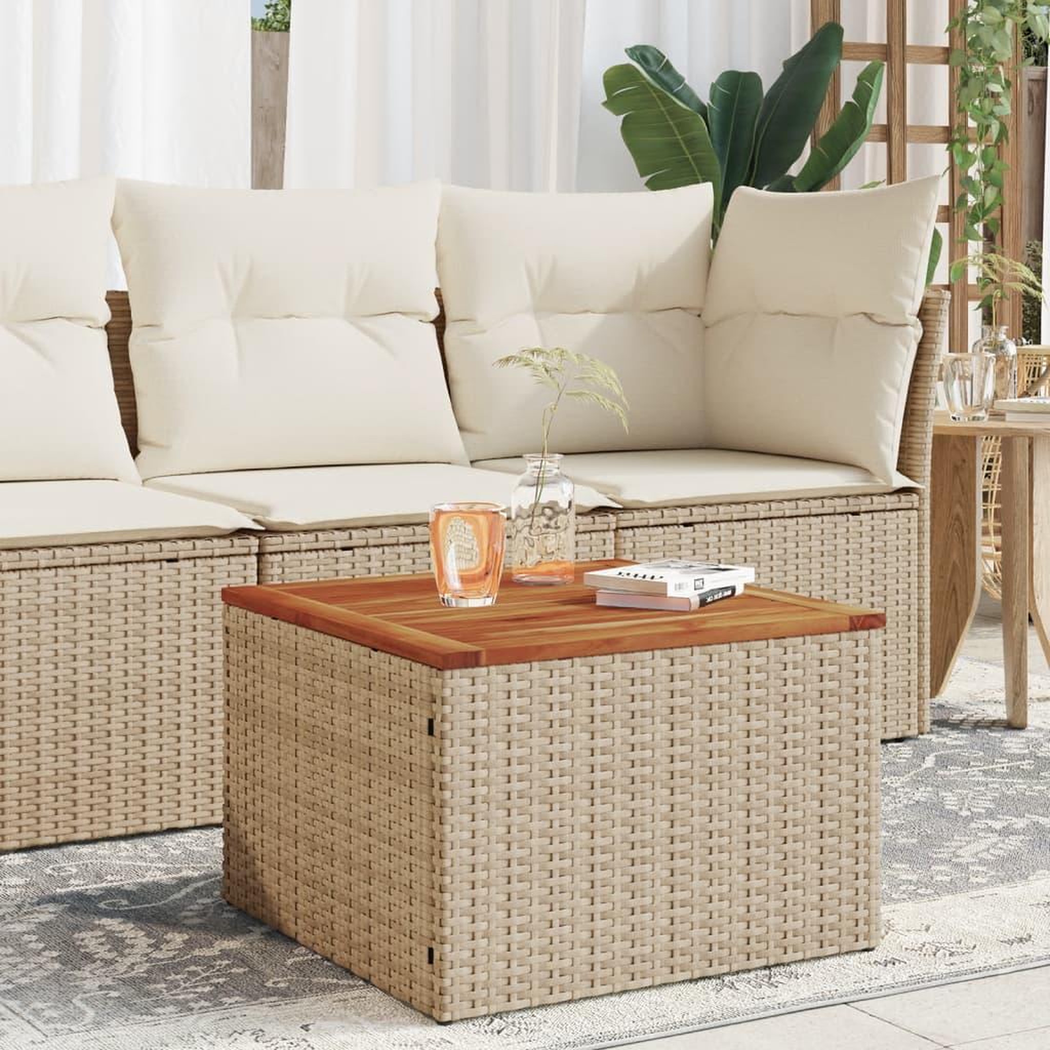 VIDAXL Table de jardin beige 55x55x37 cm resine tressee et bois acacia