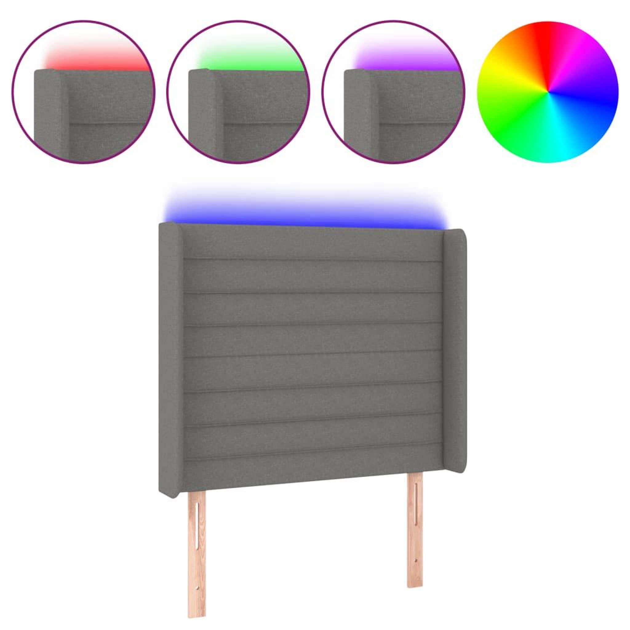 Voir la diapositive 2 : VIDAXL Tete de lit a LED Gris fonce 103x16x118/128 cm Tissu