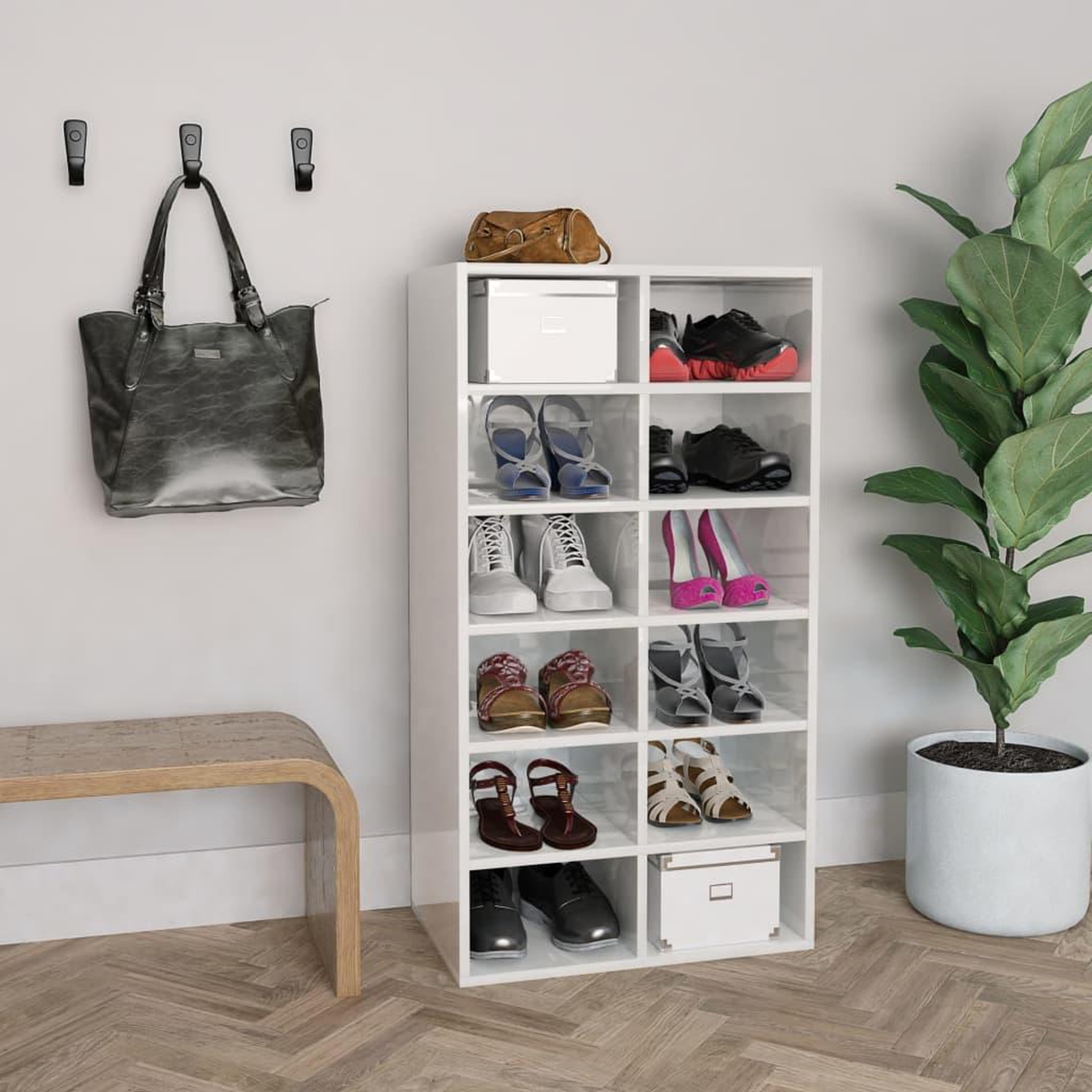 Voir la diapositive 1 : VIDAXL Etagere a chaussures Blanc brillant 54x34x100,5 cm