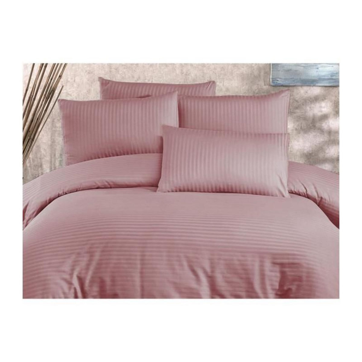 GENERIQUE Parure de lit - 1 housse de couette 220 x 240 cm + 2 taies d'oreiller 60 x 60 cm - 80% coton, 20% polyester - Poudre