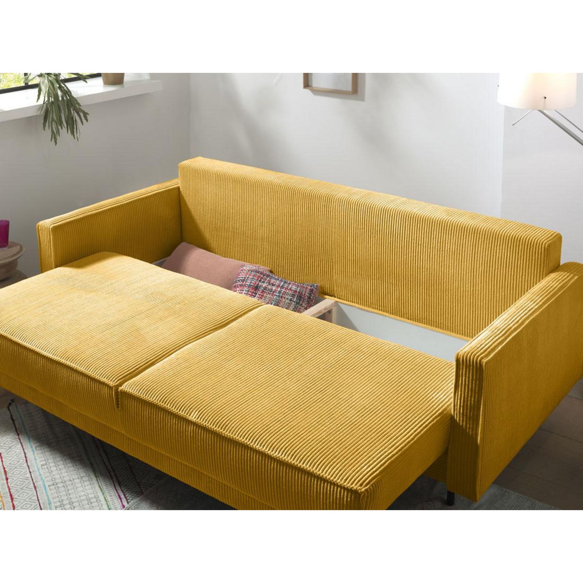 LISA DESIGN Charlie - canapé 3 places convertible avec coffre - en velours côtelé