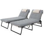 OUTSUNNY Lot de 2 transats bains de soleil pliables inclinables - tétière, matelas épais - métal tissu gris crème