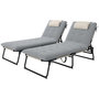 Voir la diapositive 1 : OUTSUNNY Lot de 2 transats bains de soleil pliables inclinables - tétière, matelas épais - métal tissu gris crème