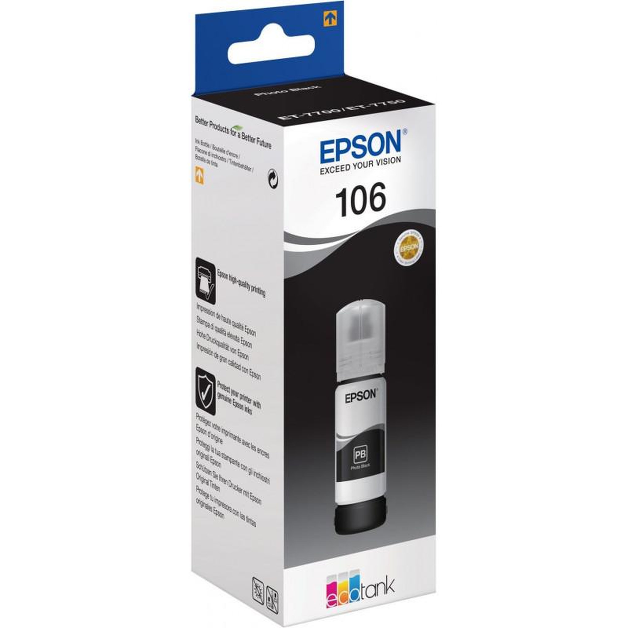 Voir la diapositive 2 : Epson Cartouche d'encre Ecotank Bouteille 106 Noir photo