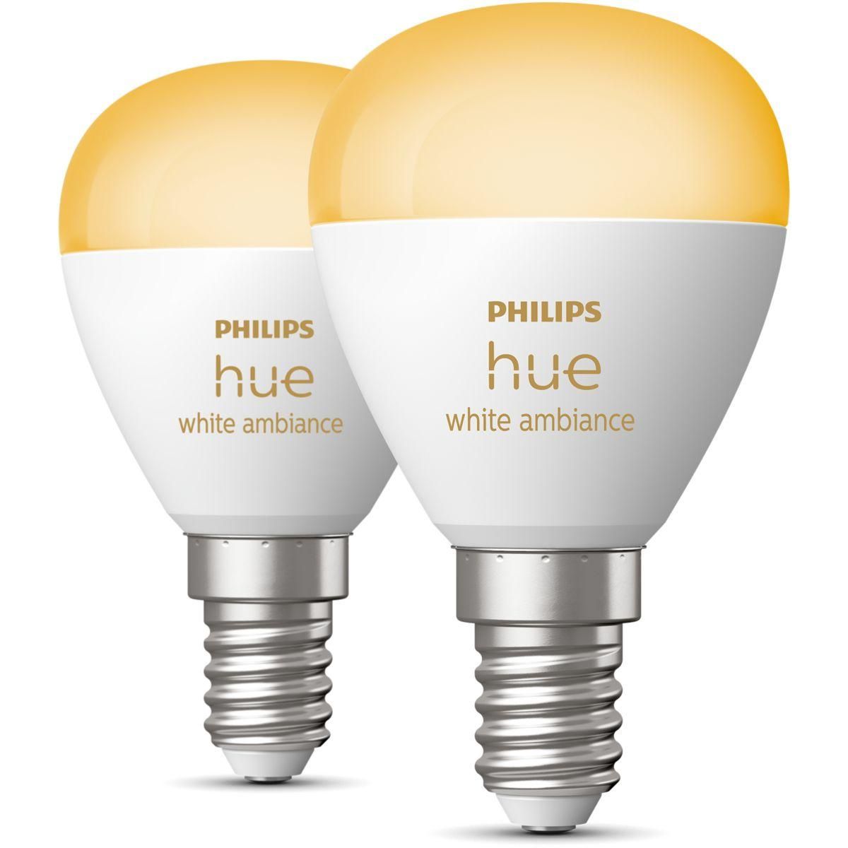 Philips Ampoule LED connectée HUE White Ambiance E14 Luster 5.1W x2