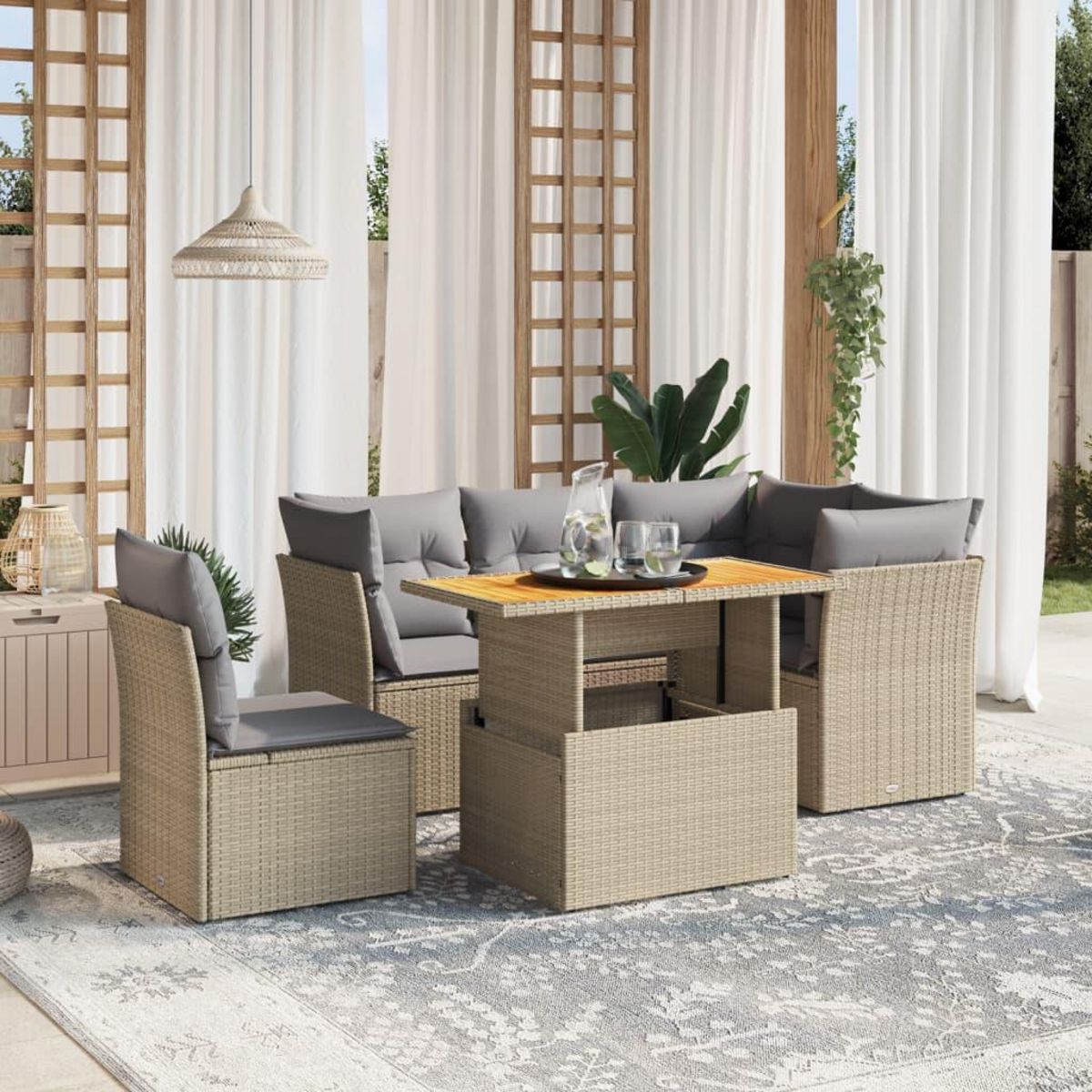 VIDAXL Salon de jardin avec coussins 5 pcs beige resine tressee