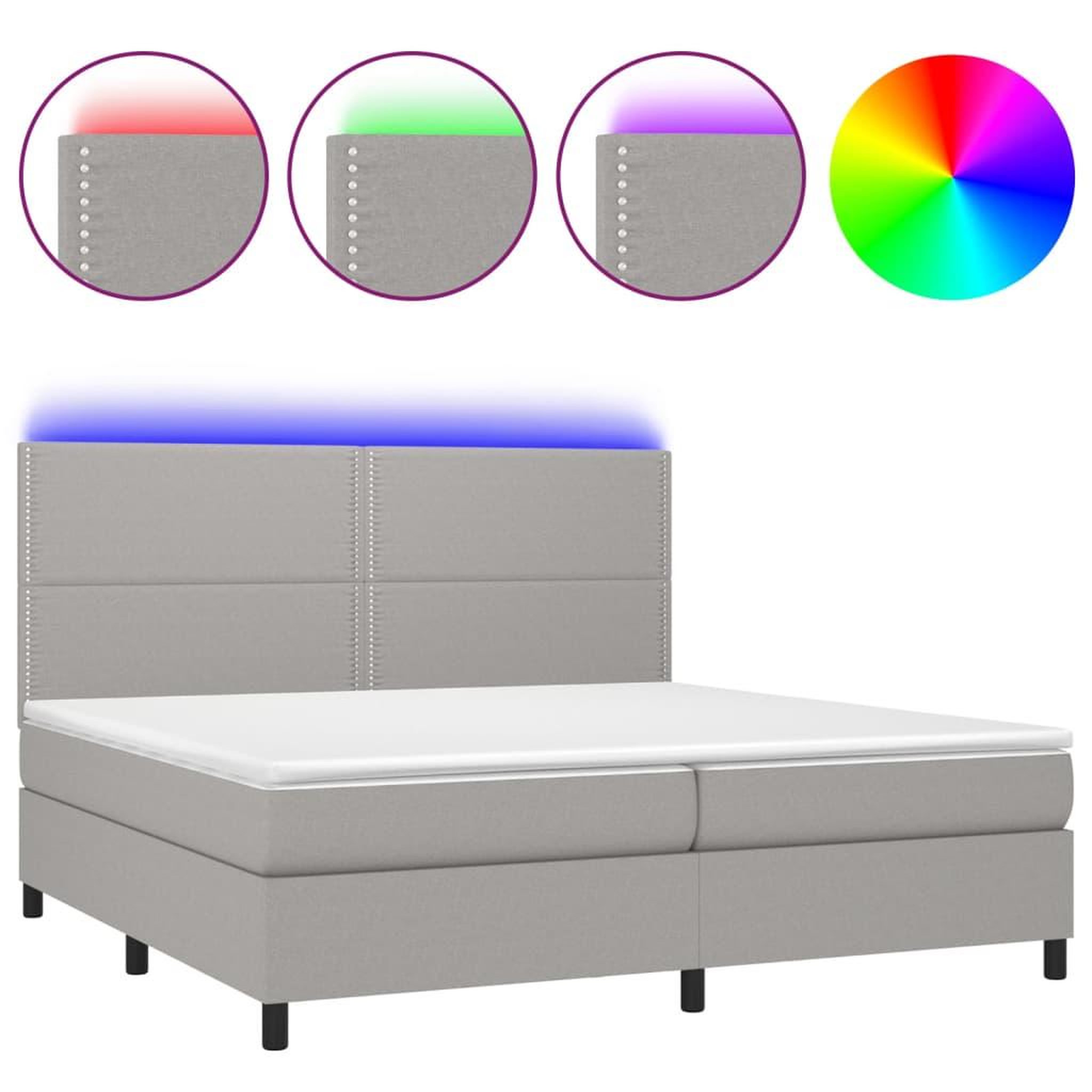 Voir la diapositive 2 : VIDAXL Sommier a lattes de lit et matelas et LED Gris clair 200x200 cm