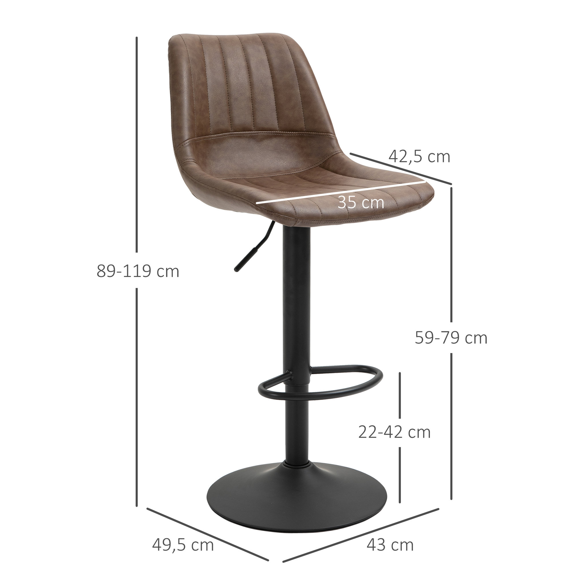 Voir la diapositive 3 : HOMCOM Lot de 2 tabourets de bar Vintage pivotant réglable - repose-pied - revêtement synthétique marron