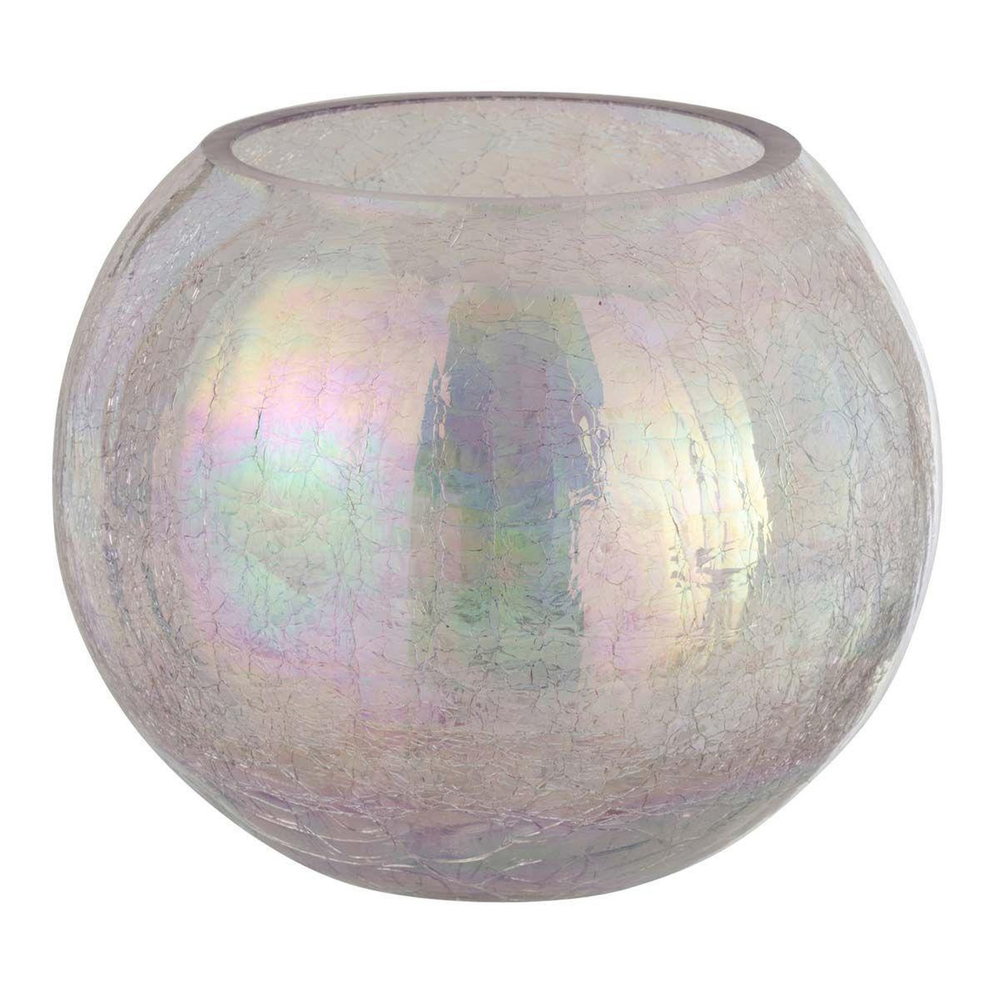 Voir la diapositive 1 : J-LINE Photophore en verre  boule craquelée  20cm mauve