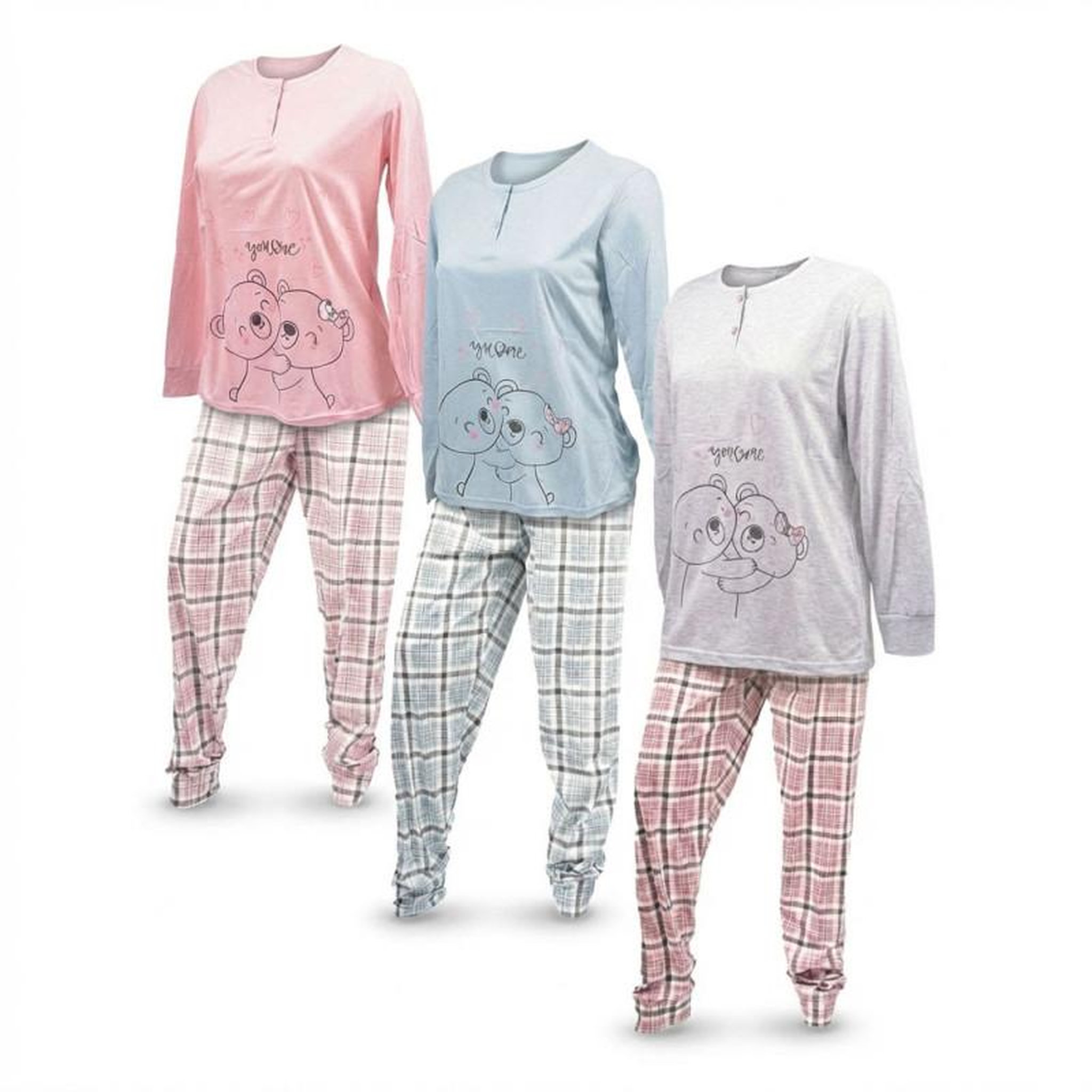 OZABI OZABI Ensemble Pyjama Long Femme Haut Manches Longues. Coloris disponibles : Bleu, Rose, Gris