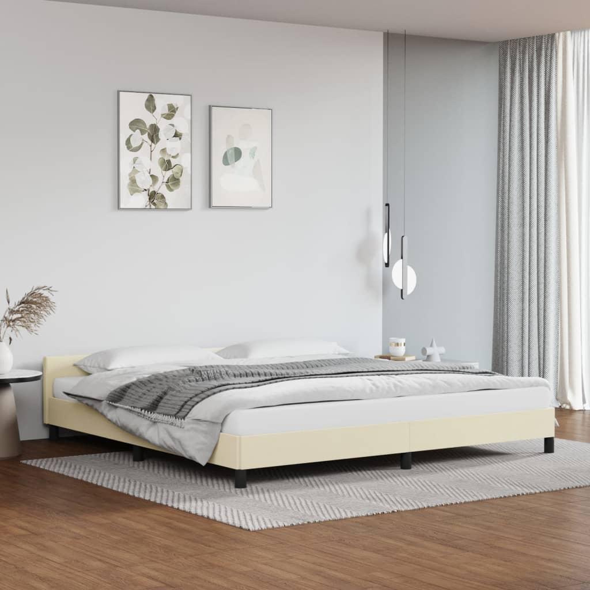 Voir la diapositive 1 : VIDAXL Cadre de lit avec tete de lit sans matelas creme 200x200 cm