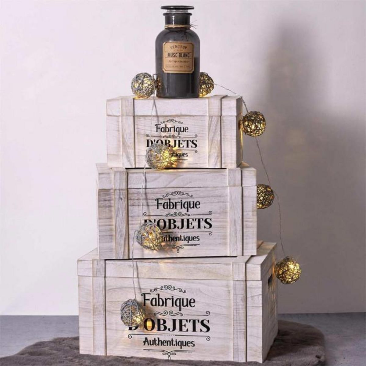 Paris Prix Guirlande Lumineuse 8 LED  Boule Rotin  156cm Gris