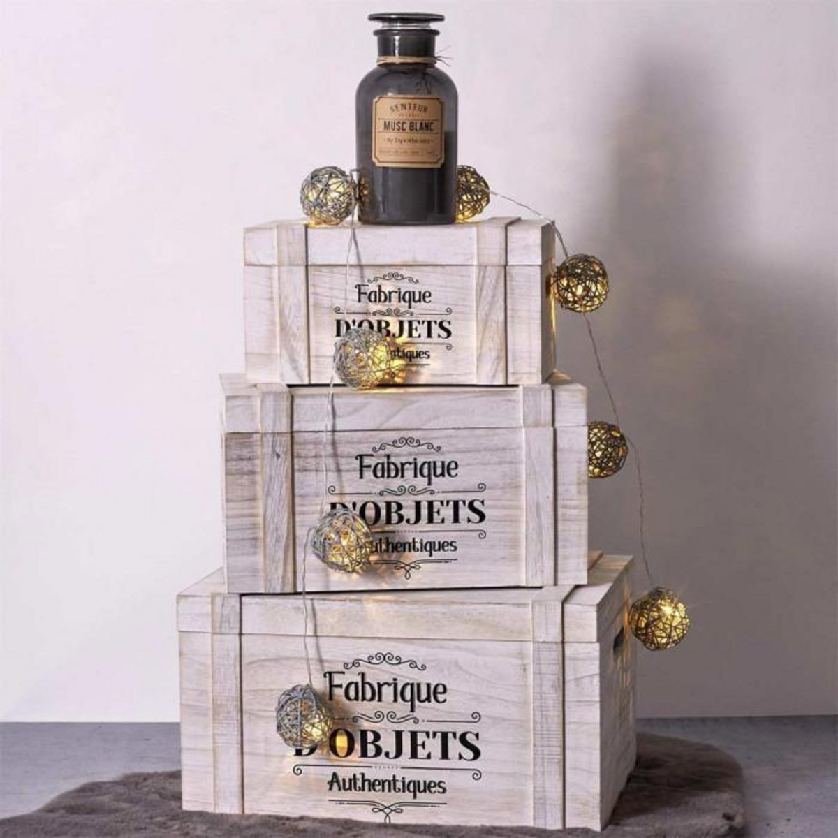 Paris Prix Guirlande Lumineuse 8 LED  Boule Rotin  156cm Gris