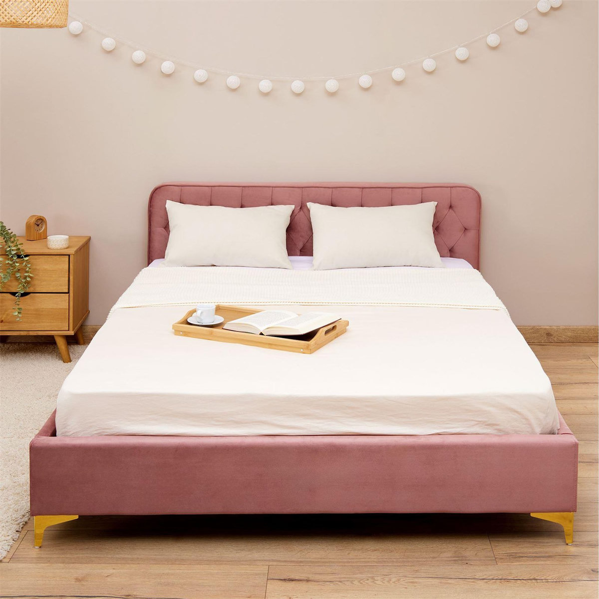 IDIMEX Lit double GLAMOUR, 140x190 cm, capitonné avec sommier, revêtement en velours