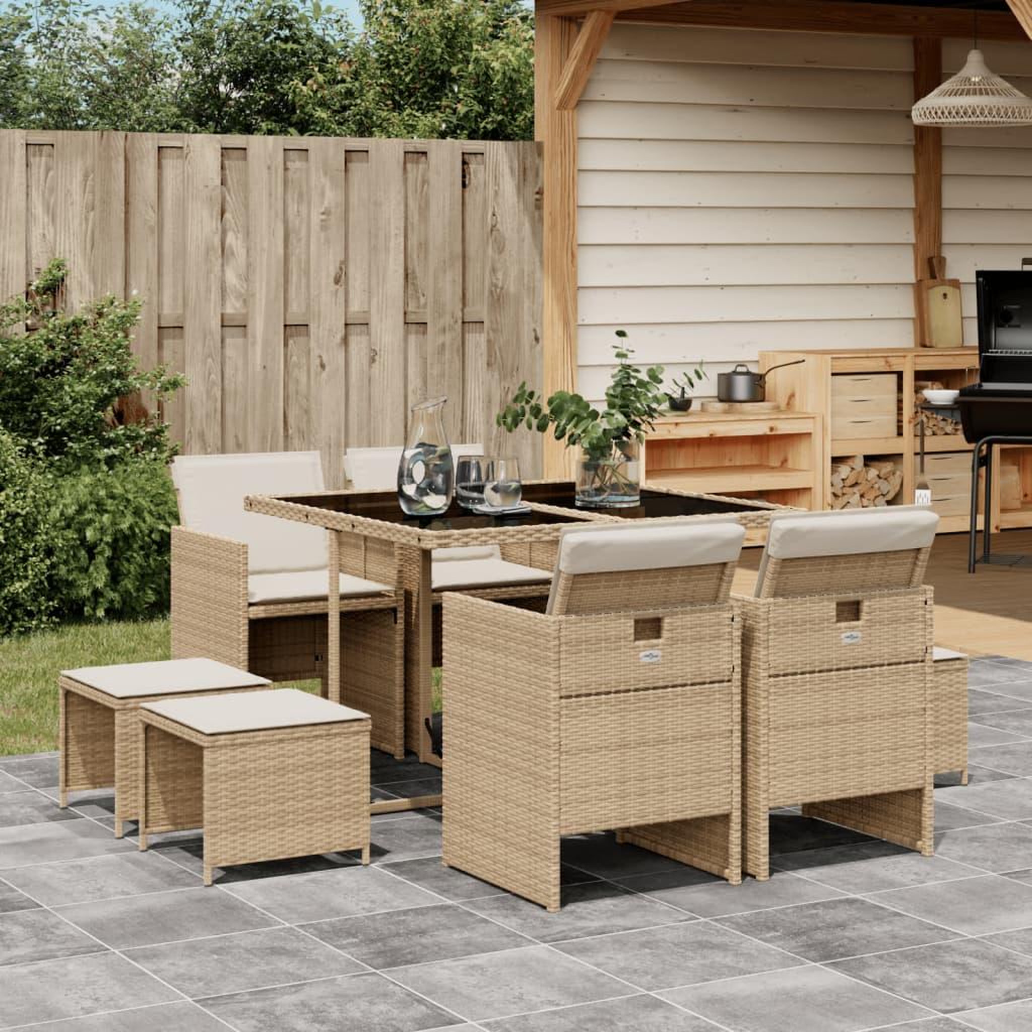VIDAXL Ensemble a manger de jardin et coussins 9 pcs beige Poly rotin