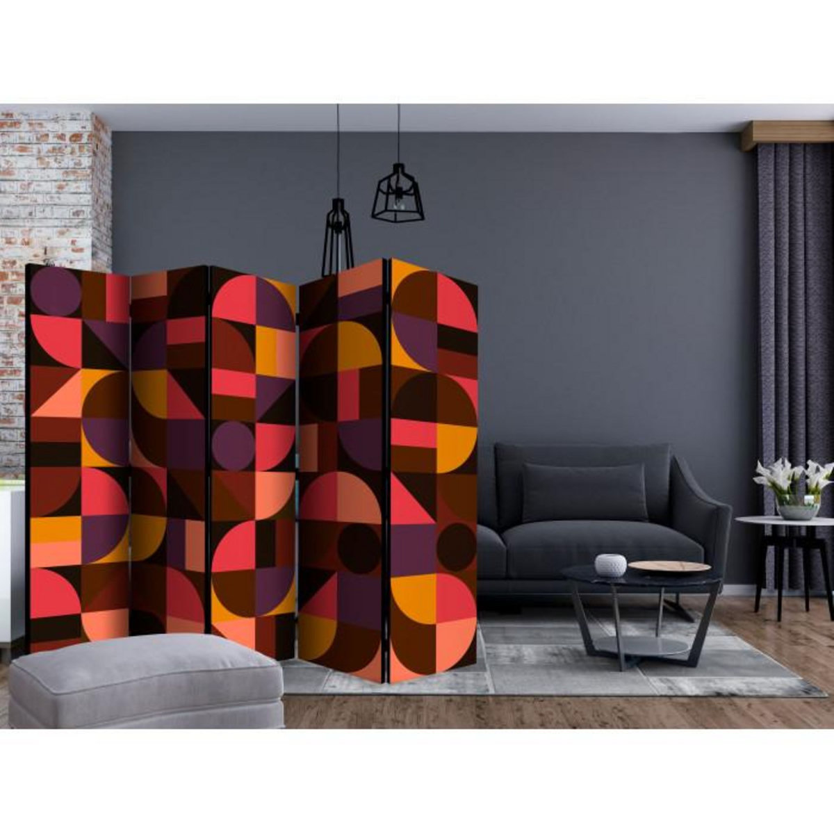Paris Prix Paravent 5 Volets  Geometric Mosaic Red  172x225cm