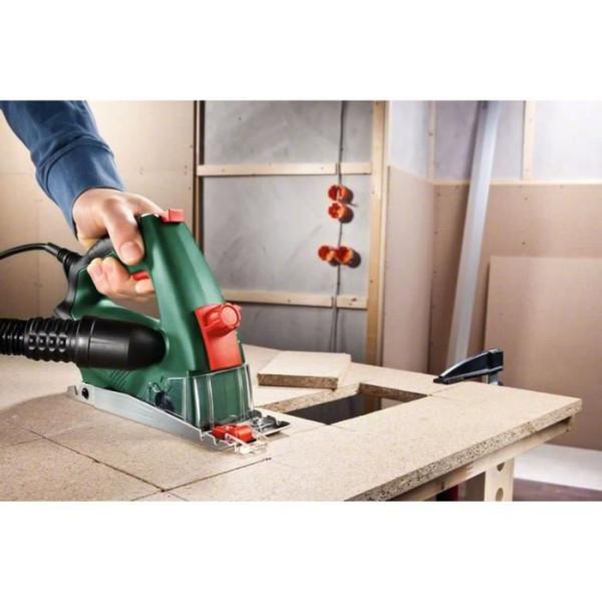 Voir la diapositive 3 : BOSCH Scie circulaire plongeante BOSCH PKS16 Multi - 400W - 3 lames incluses