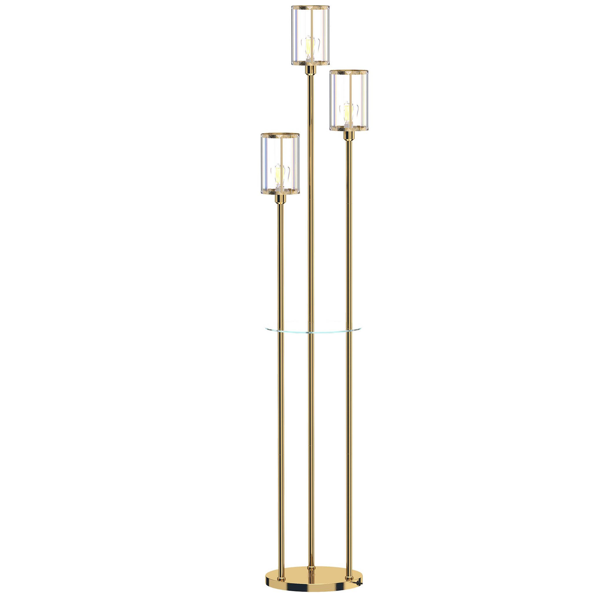 HOMCOM Lampadaire étagère style Art déco 3 abat-jours lanternes métal doré verre