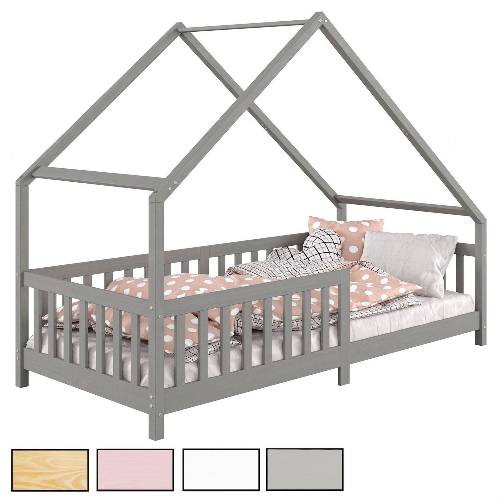 IDIMEX Lit cabane  asymétrique CORA 90 x 200 cm en pin massif. Coloris disponibles : Blanc, Marron