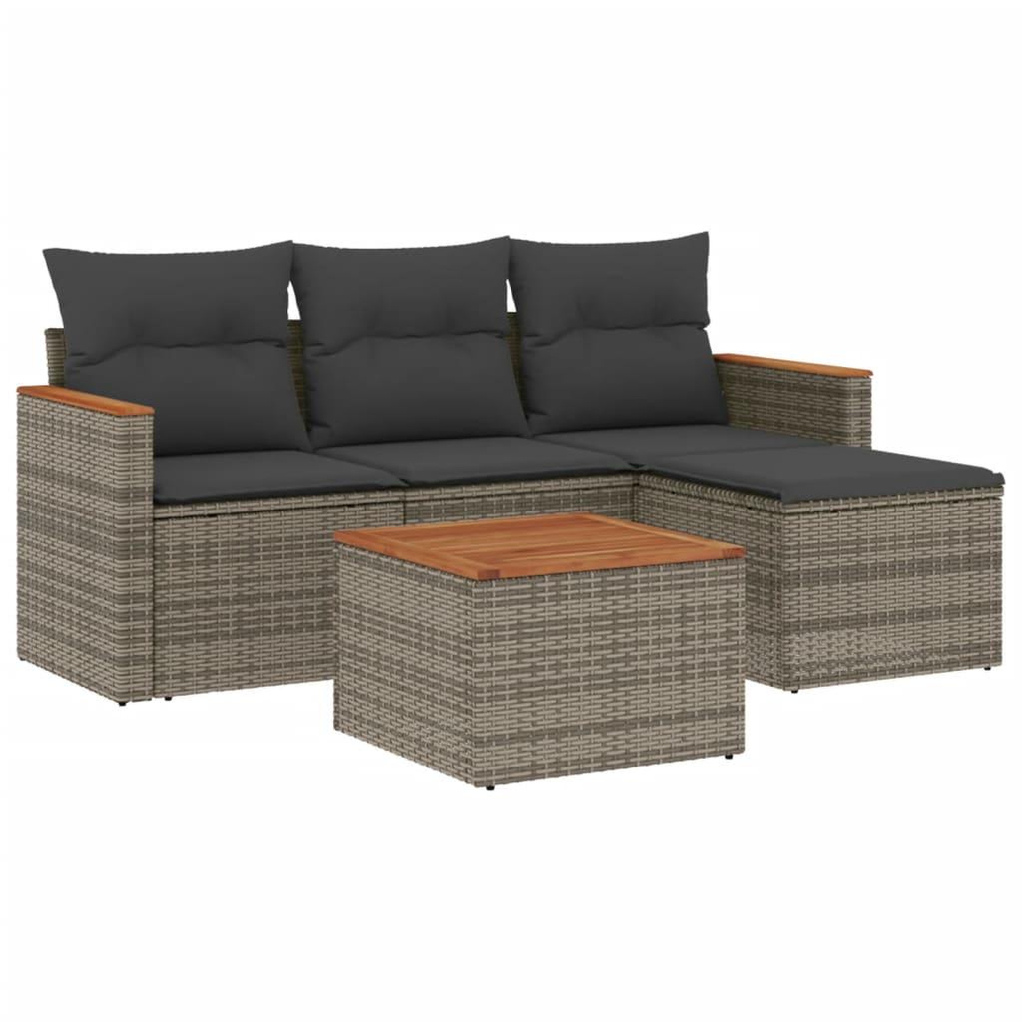 Voir la diapositive 2 : VIDAXL Salon de jardin 5 pcs avec coussins gris resine tressee