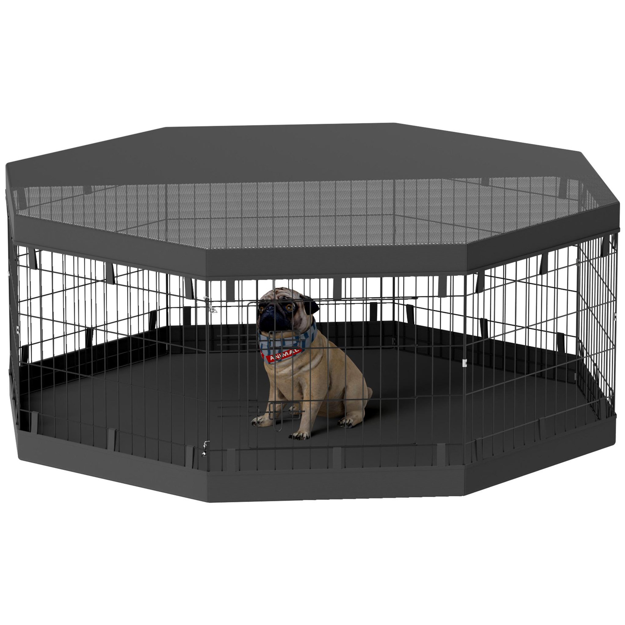 PAWHUT Parc enclos chien modulable intérieur 8 panneaux pliables - porte, bâche bas haut - acier noir