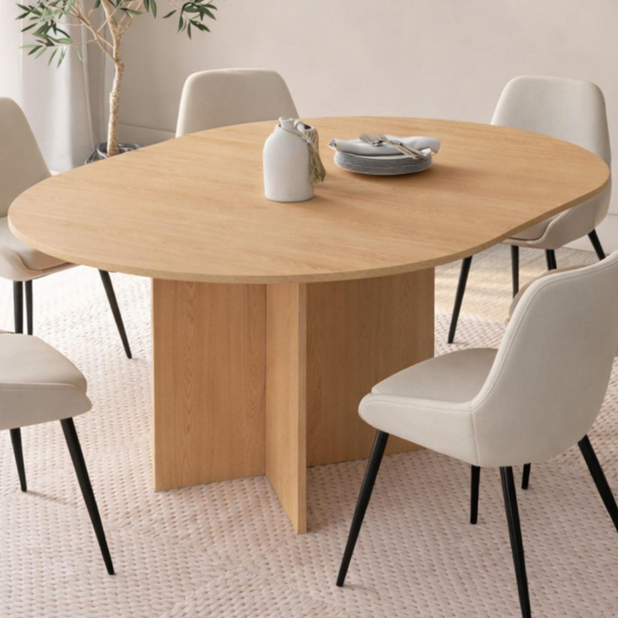 Voir la diapositive 2 : ID MARKET Table à manger extensible ovale marthe 4-8 personnes bois façon hêtre 110-150 cm