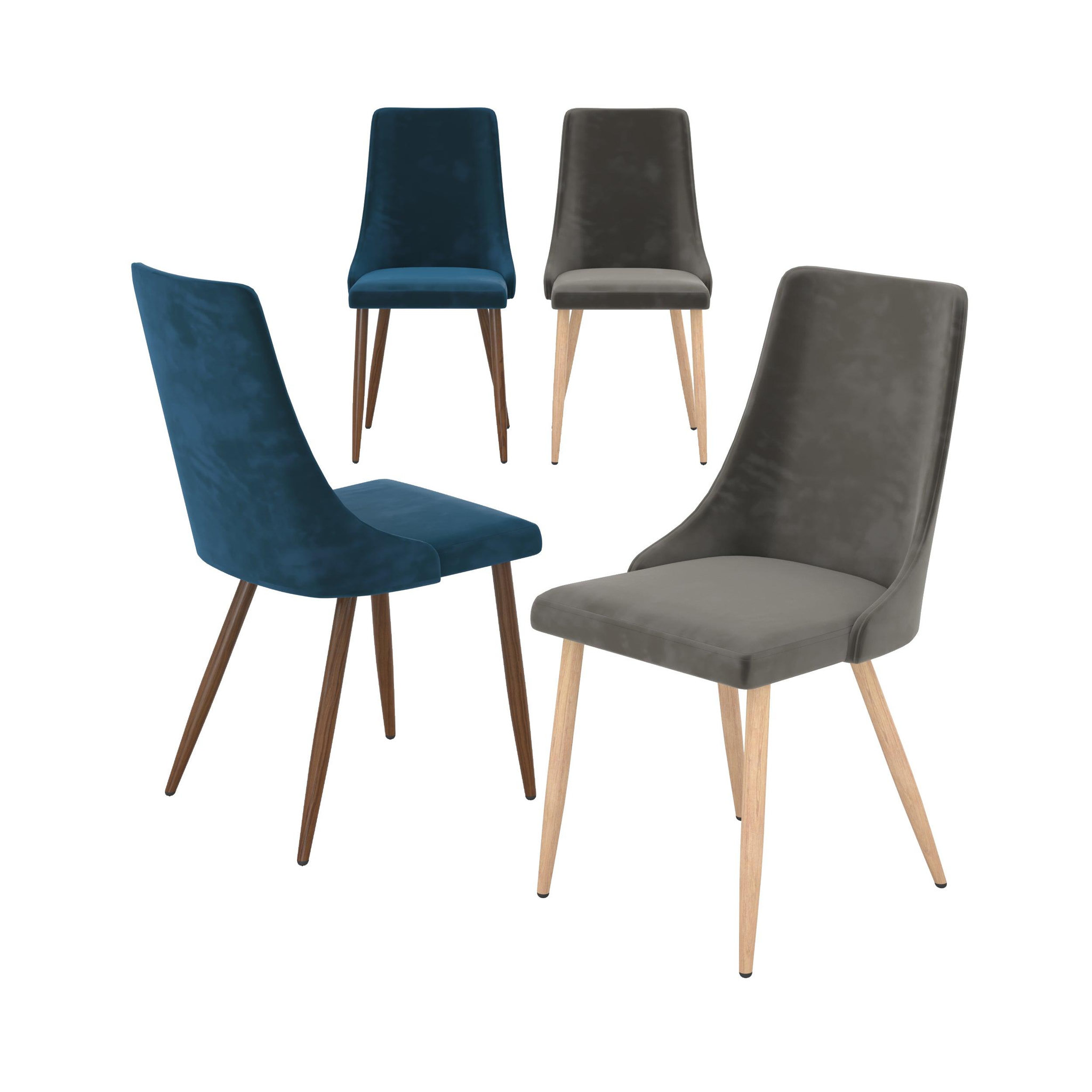 MAISON PAVANE Pack 4 chaises en velours gris et bleu-vinni