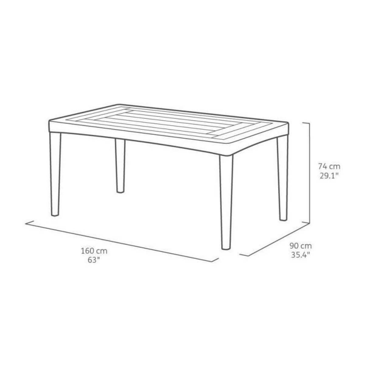 Keter Table de jardin plateau latte - Dimensions : 160x90x74 cm - structure imitation rotin tressée - ALLIBERT BY KETER - 6 personnes