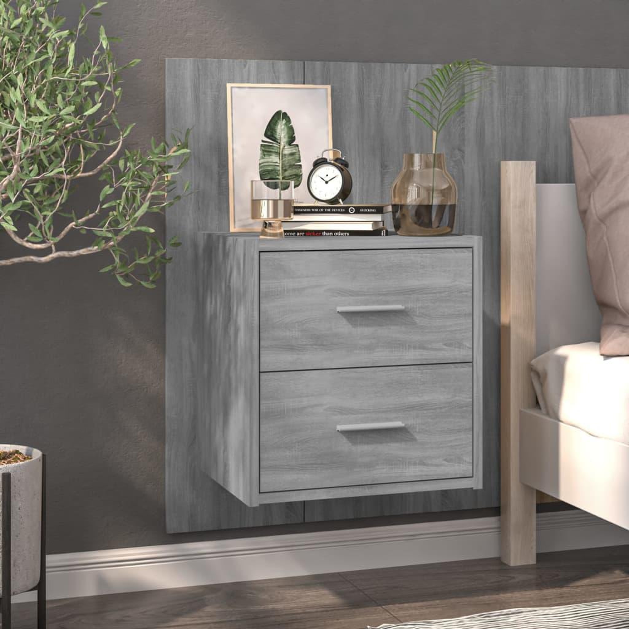VIDAXL Table de chevet murale Sonoma gris