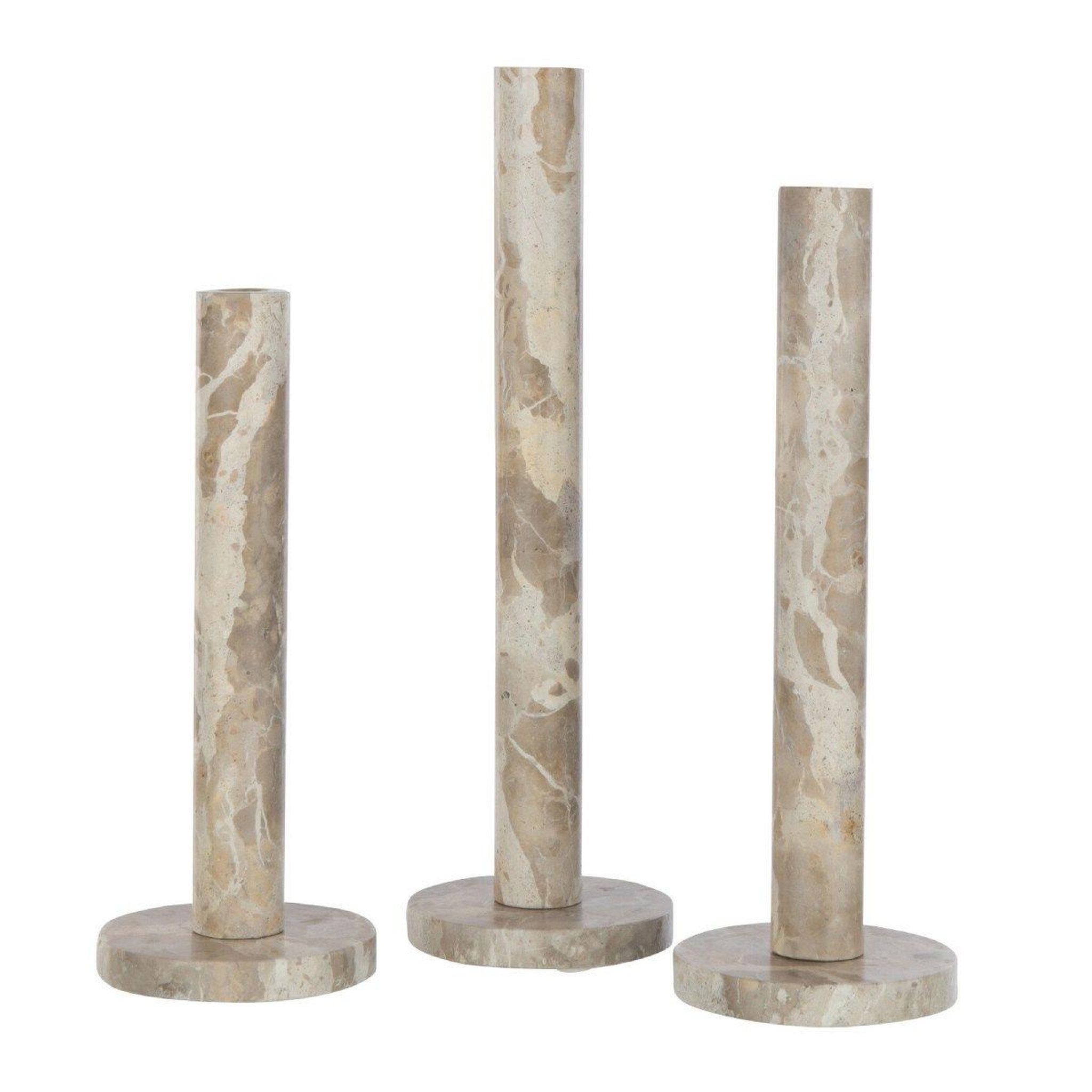 J-LINE Lot de 3 bougeoirs en marbre  bali  40cm beige