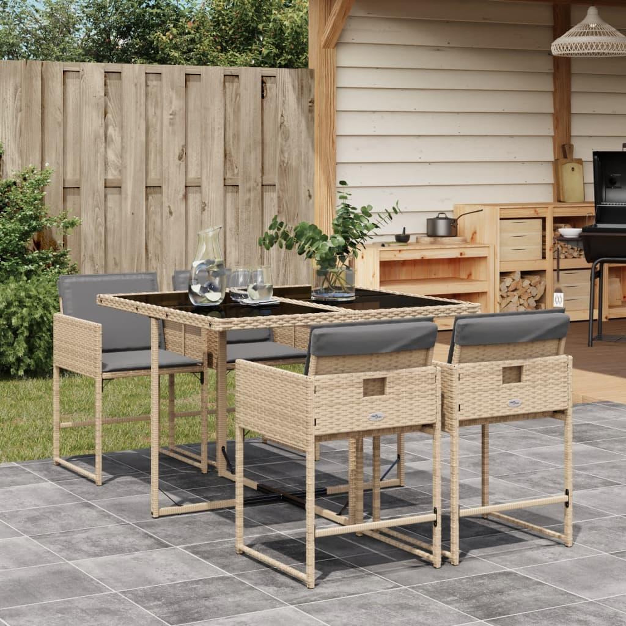 VIDAXL Ensemble a manger de jardin coussins 5 pcs melange beige rotin