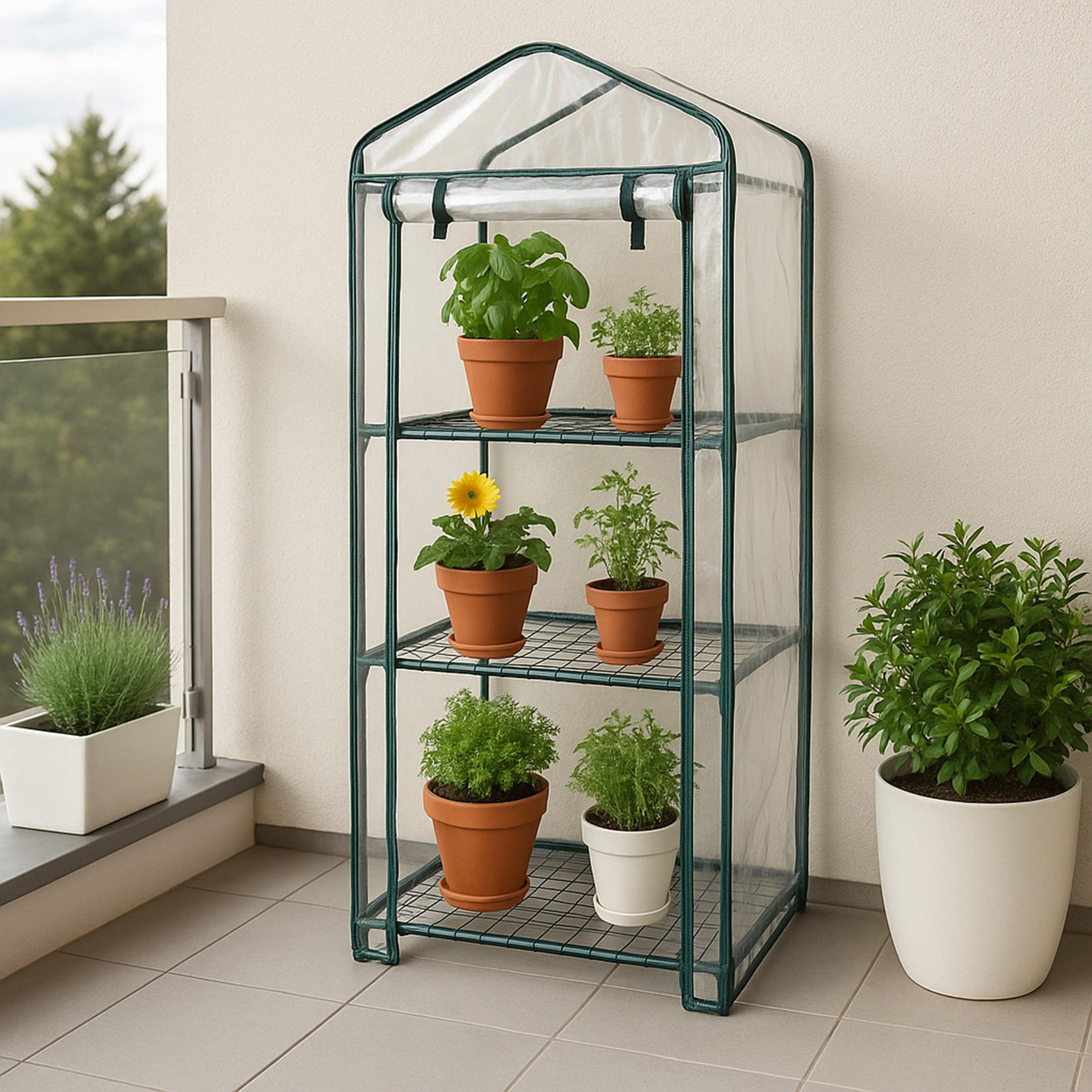 Voir la diapositive 4 : MONSTERSHOP Mini serre à 4 étagère avec couverture en pvc