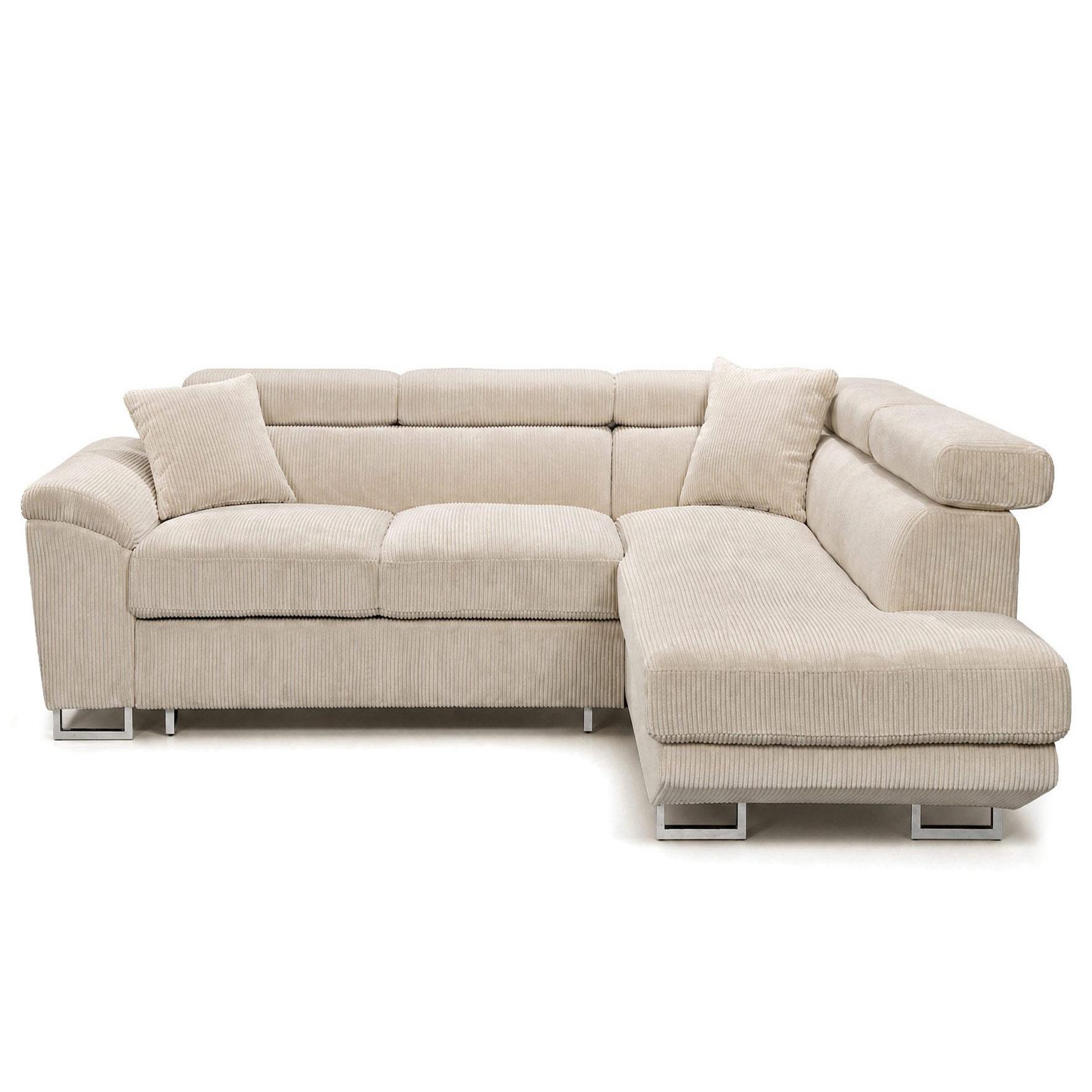 Voir la diapositive 1 : BEST MOBILIER Baoji - canapé d'angle droit 5 places convertible avec têtières et coffre en velours côtelé