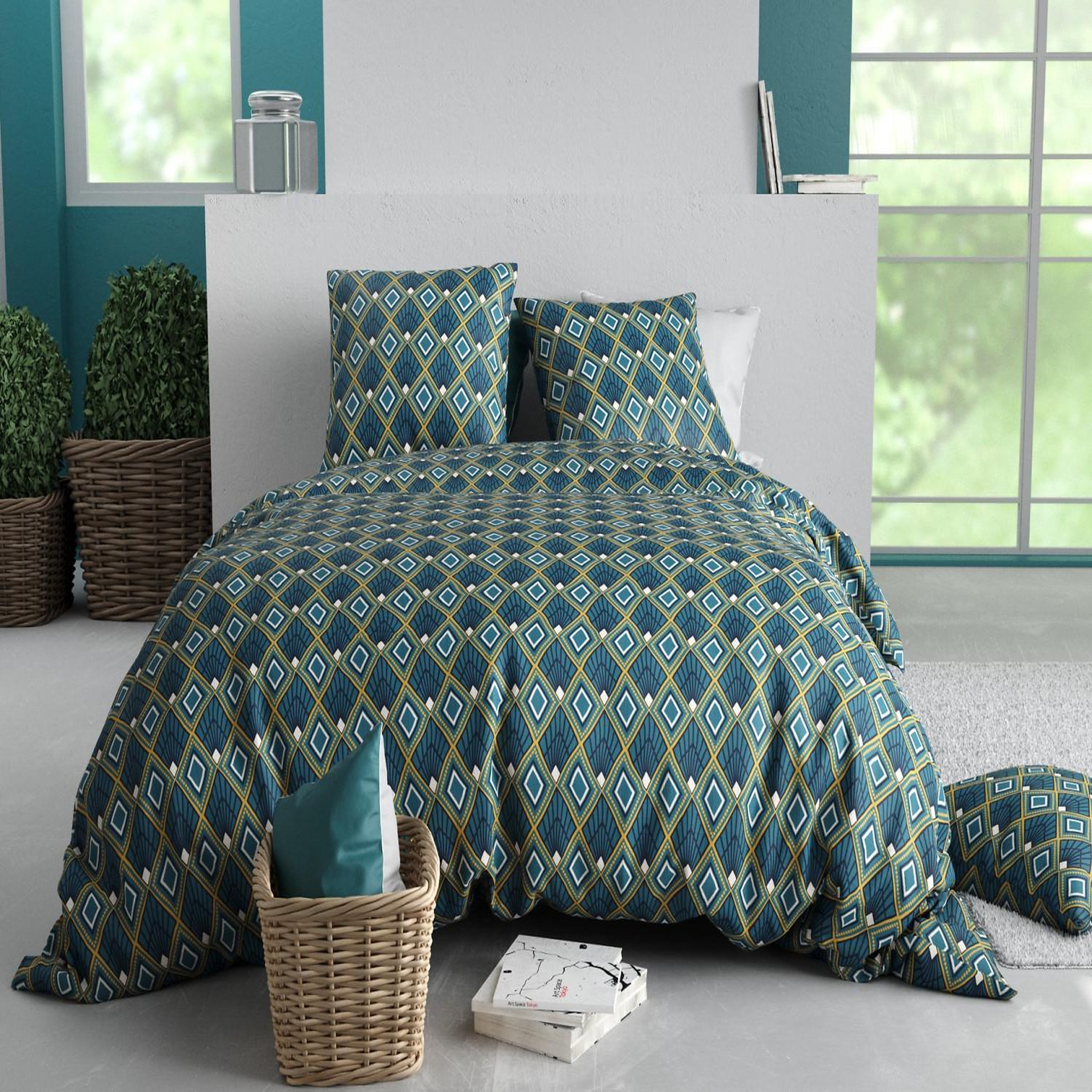 ATELIER DU COTON Parure housse de couette 100% coton 57fils triska. Coloris disponibles : Multicolore