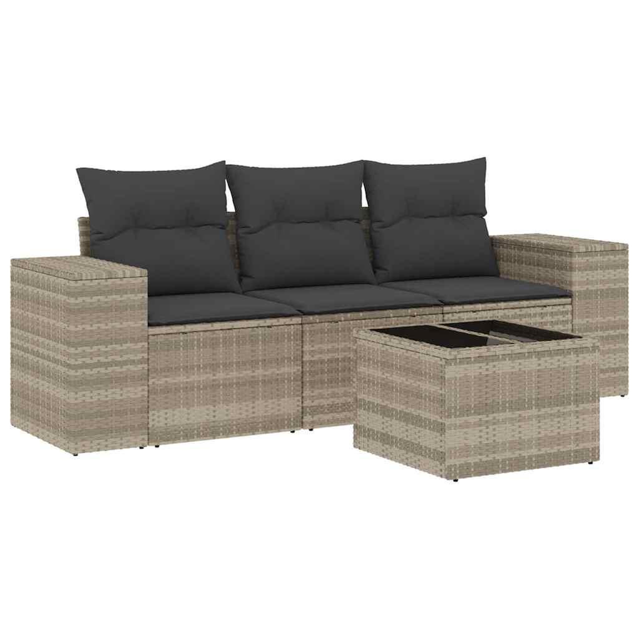 Voir la diapositive 2 : VIDAXL Salon de jardin 4 pcs avec coussins gris clair resine tressee