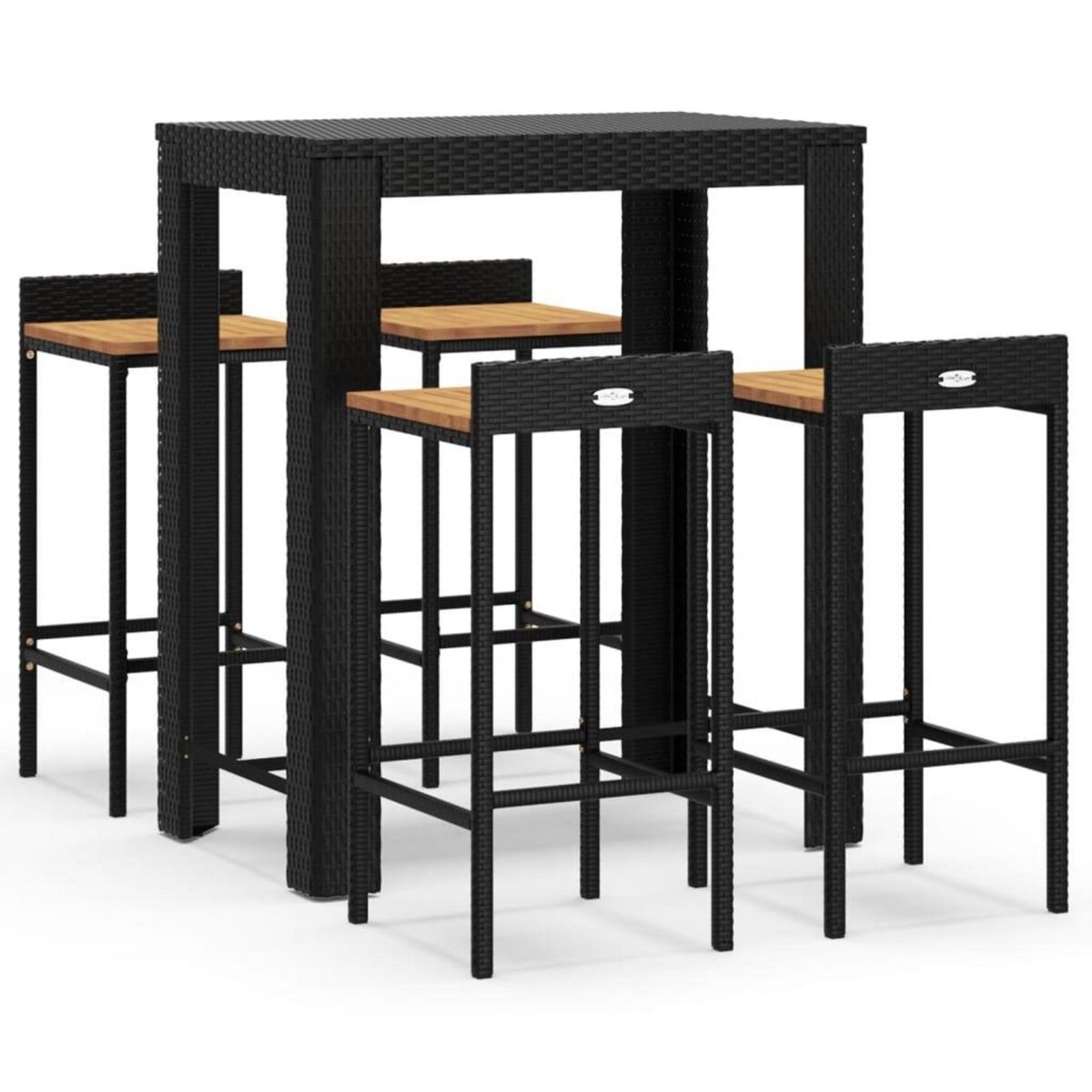 VIDAXL Ensemble de bar jardin 5 pcs noir poly rotin/bois massif acacia