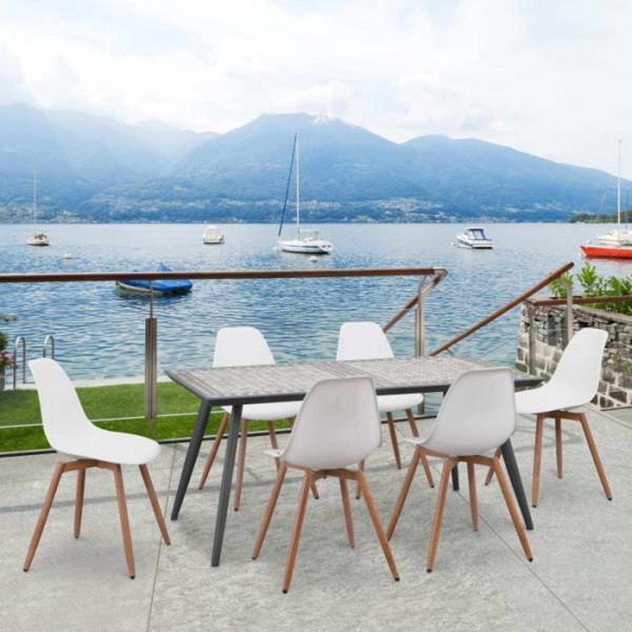 Voir la diapositive 4 : MARKET24 Lot de 2 chaises de jardin en PP - Blanc - 50 x 55 x 85,5 cm