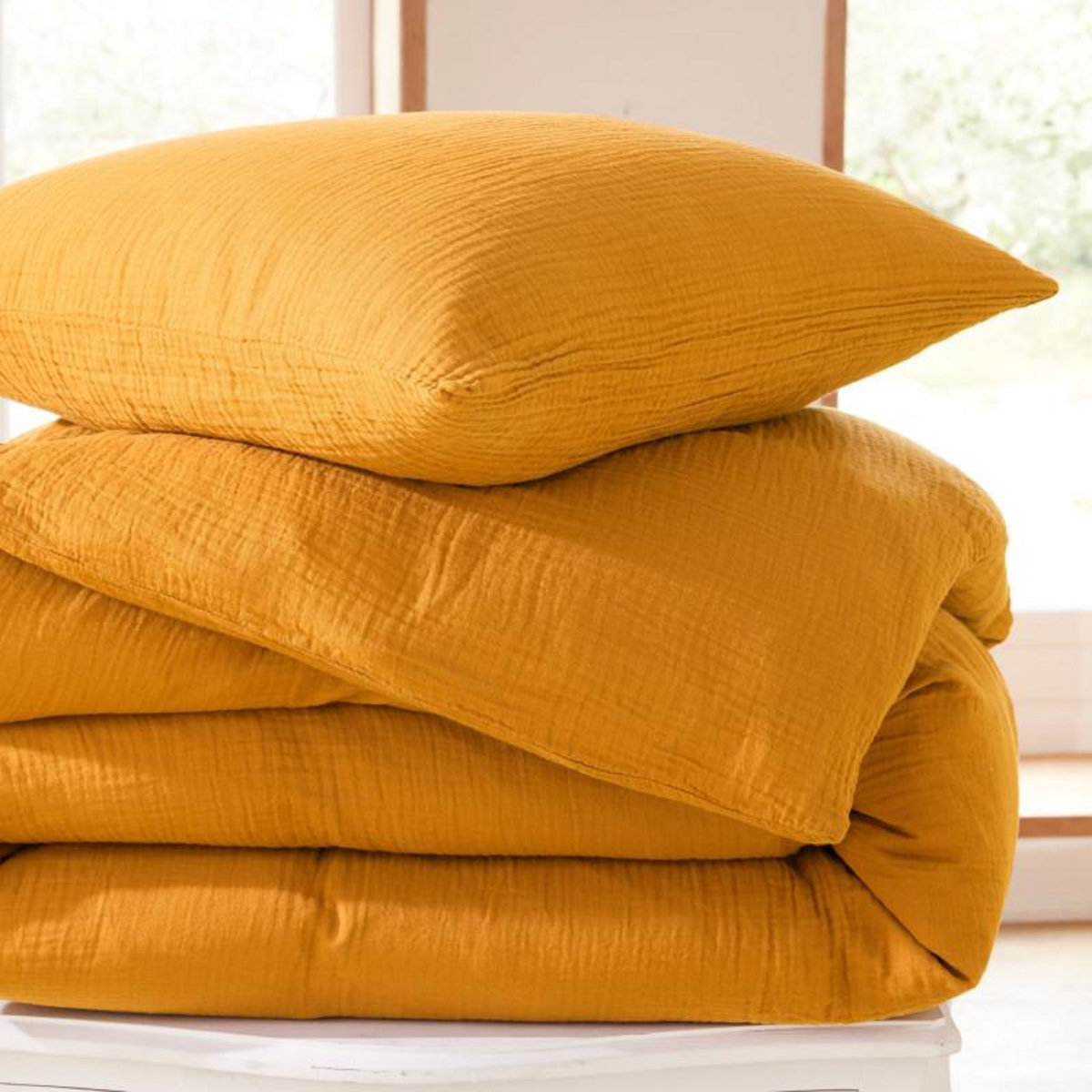 COTON PUR Parure de draps 4 pièces  Noah  Gaze de Coton pour lit 2 Places 160 cm