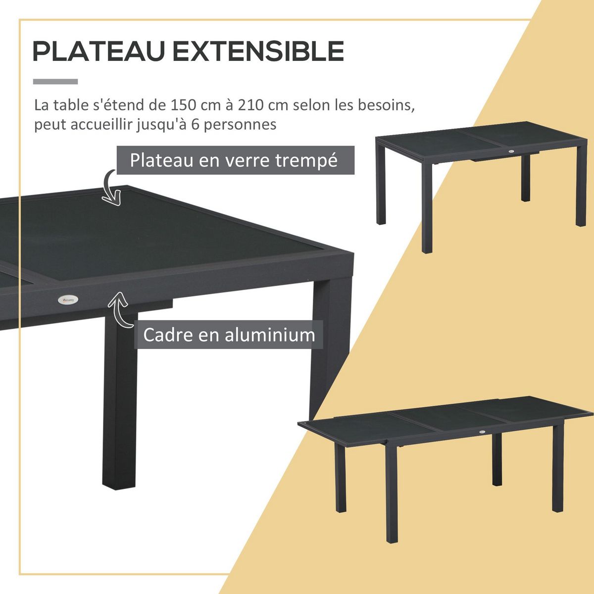 OUTSUNNY Ensemble de jardin 6 personnes chaises empilables table extensible 150/210L cm alu. teslin gris