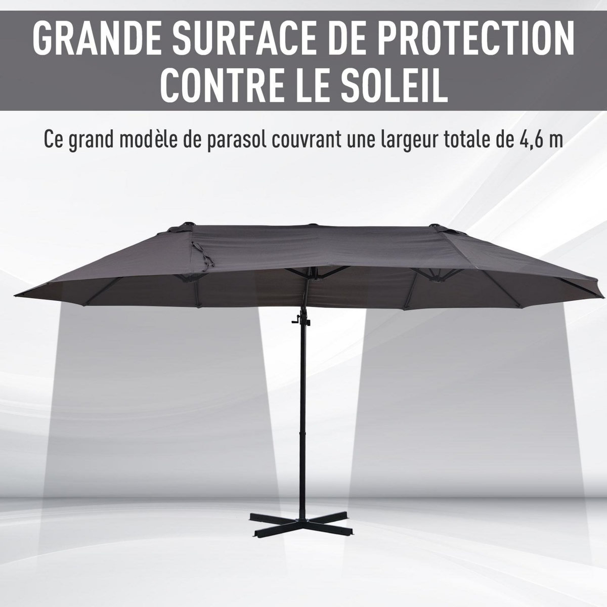 OUTSUNNY Parasol déporté grande taille XXL inclinable dim. 4,4L x 2,7l x 2,5H m piètement en acier inclus polyester gris