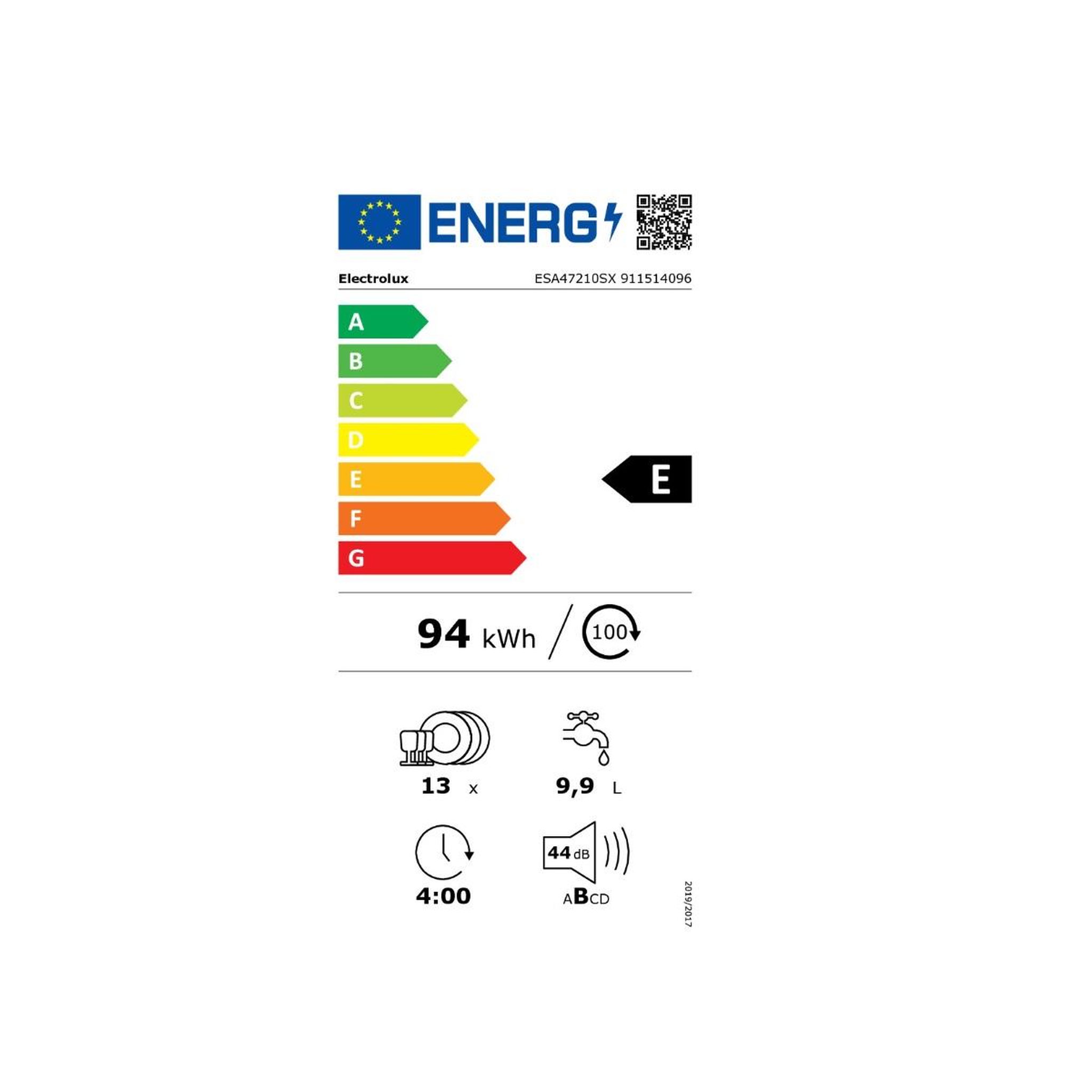 Voir la diapositive 2 : ELECTROLUX Lave-vaisselle 60cm 13 couverts 44db - esa47210sx