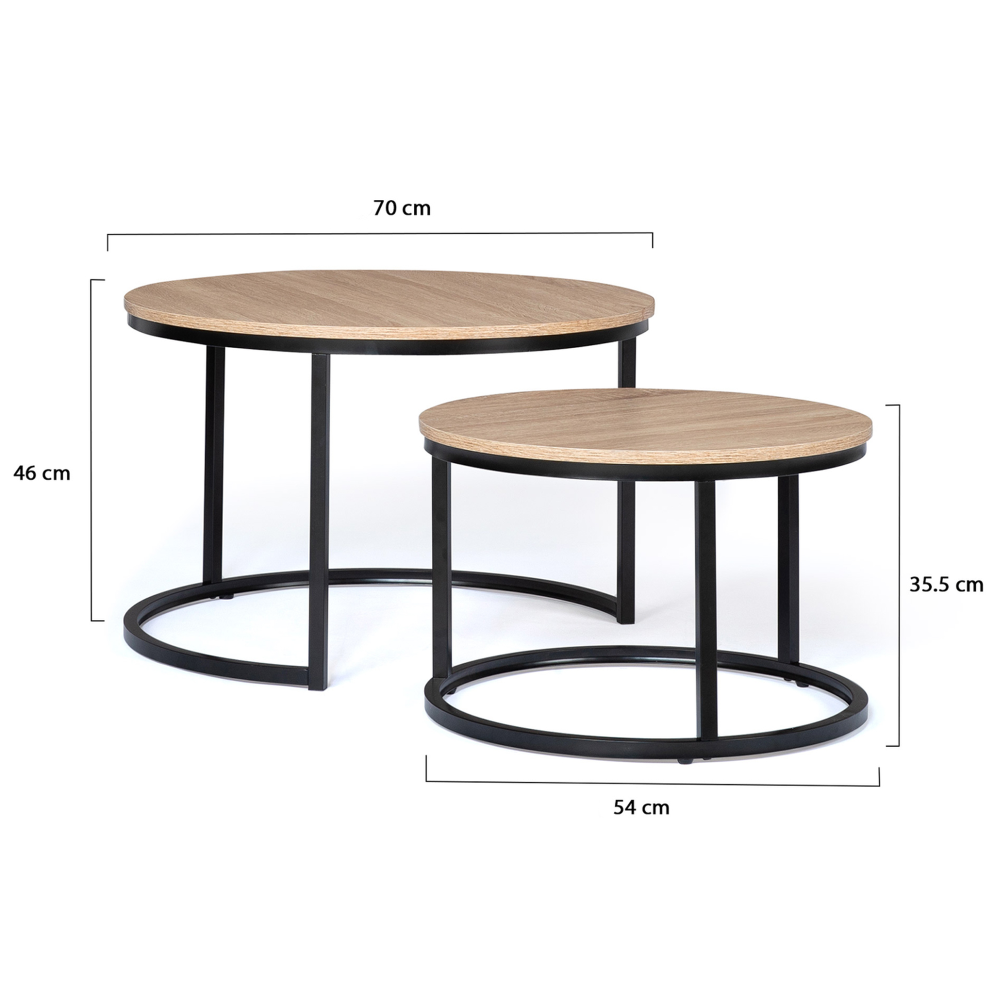 Voir la diapositive 5 : ID MARKET Lot de 2 tables basses gigognes detroit rondes 54/70 design industriel
