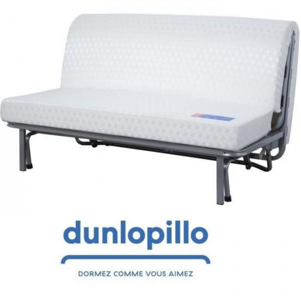 DUNLOPILLO Banquette BZ Dunlopillo - Tissu Gris - 140 x 190 cm - Matelas 12cm - 2 coussins noir