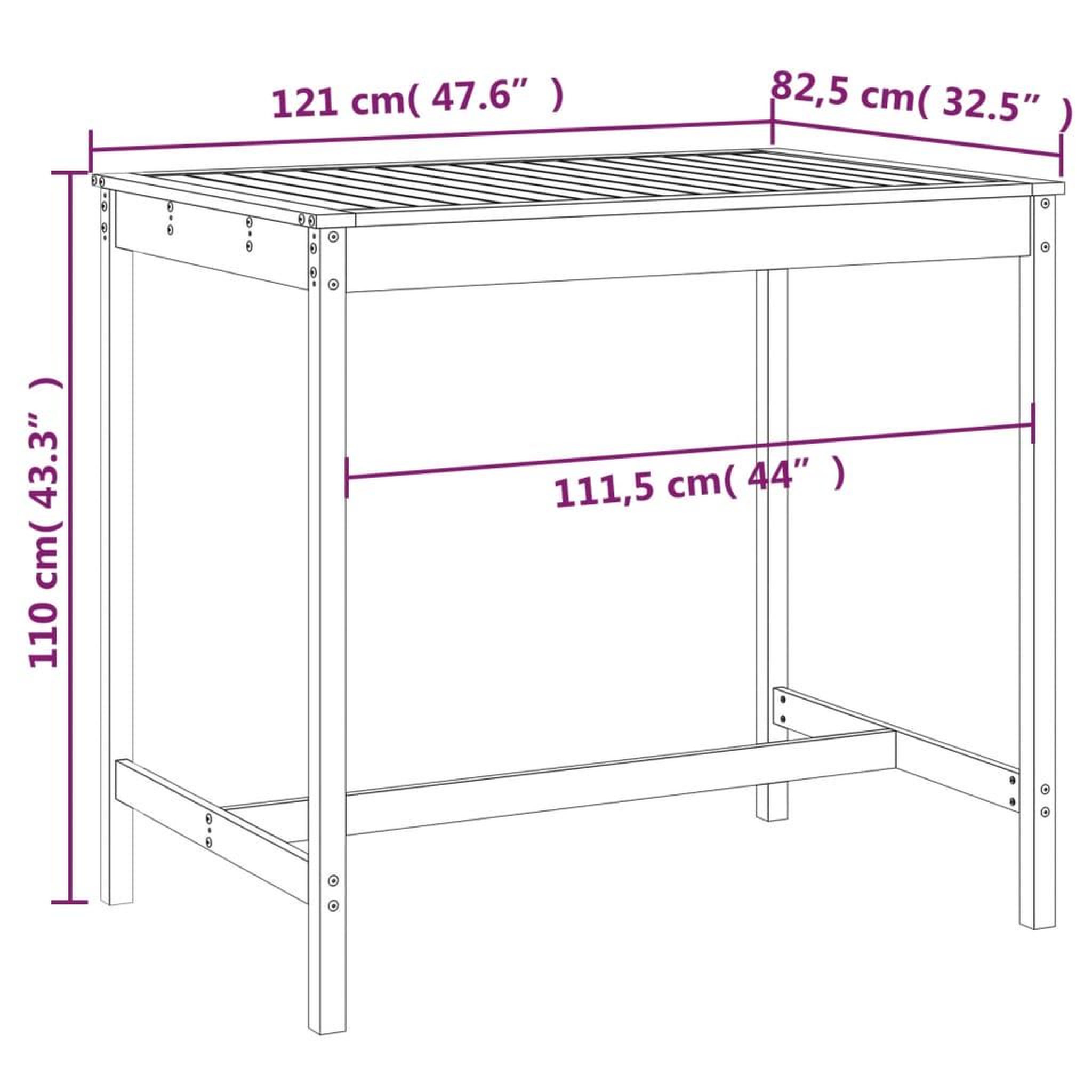 Voir la diapositive 6 : VIDAXL Table de jardin gris 121x82,5x110 cm bois massif de pin