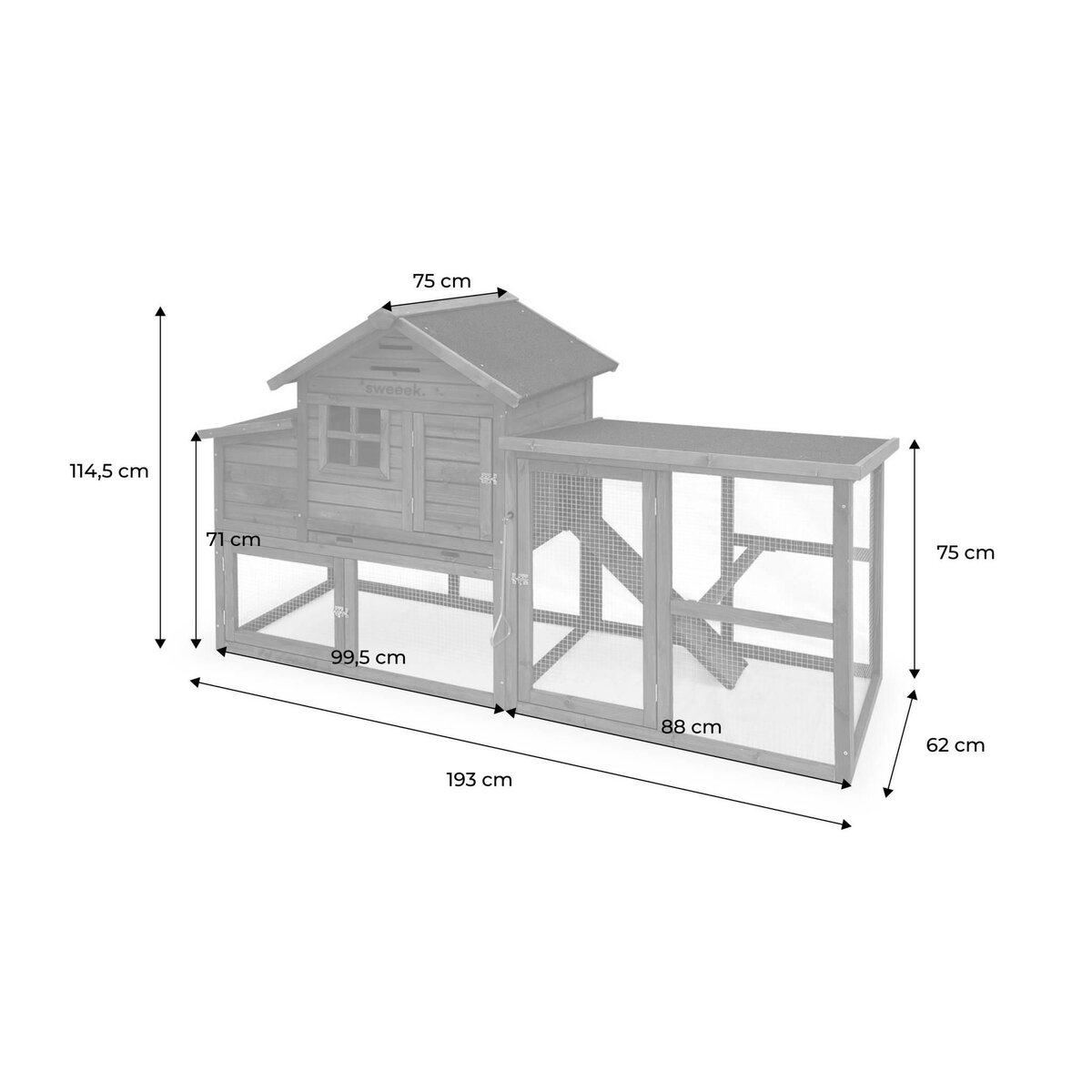 SWEEEK Poulailler en bois GELINE. 4 poules. cage à poule avec enclos