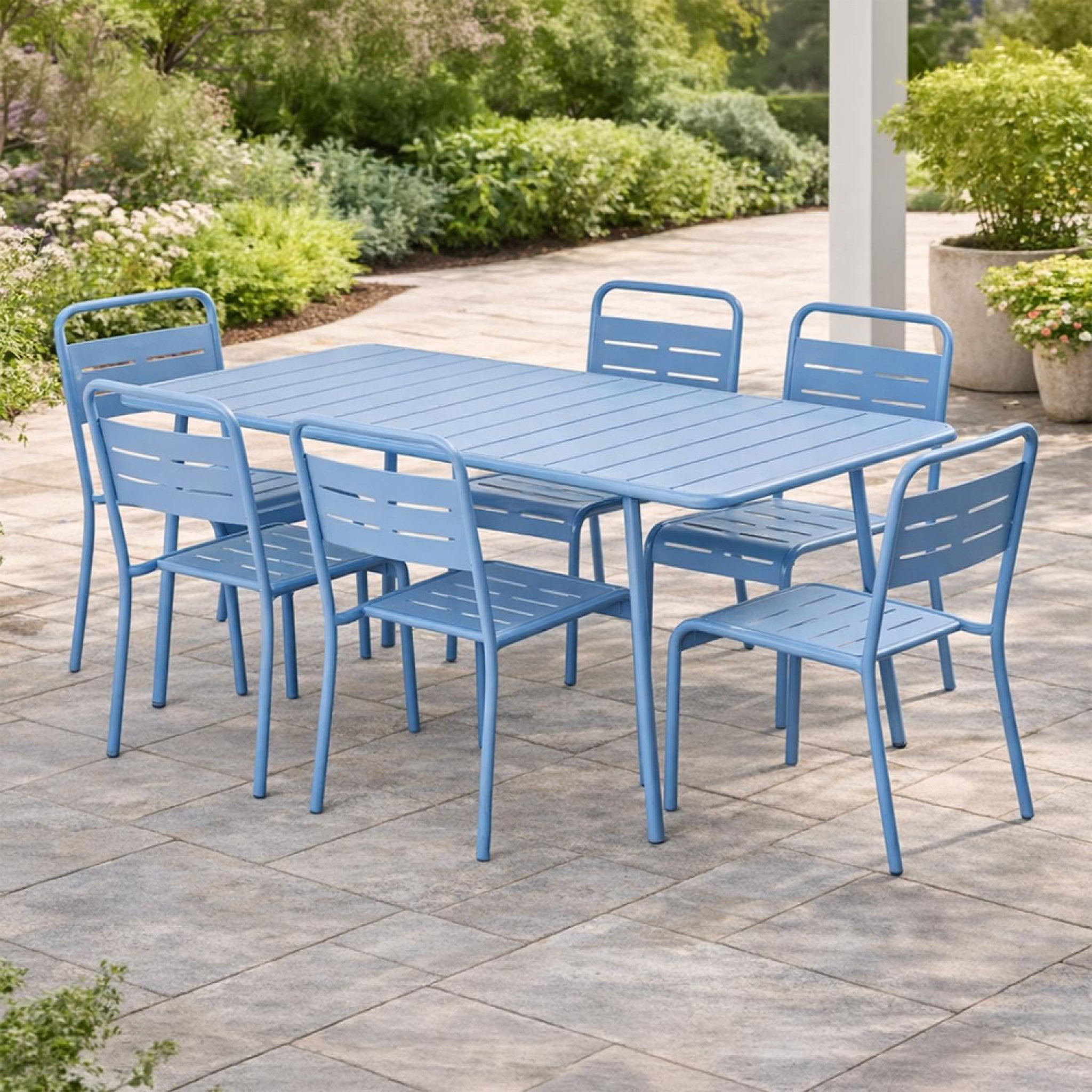 Voir la diapositive 2 : CONCEPT USINE Ensemble table de jardin 160 cm et 6 chaises bleu bergame