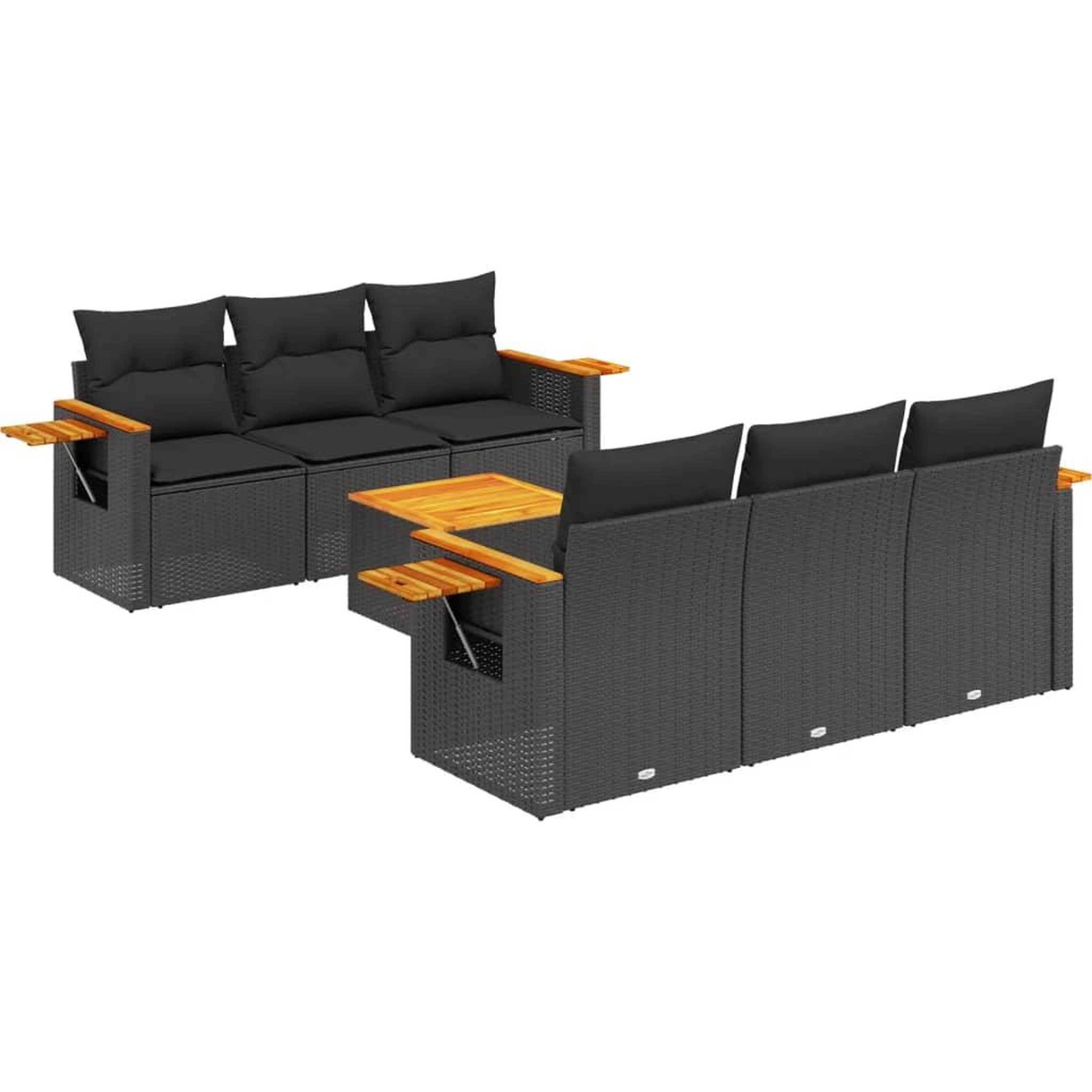 Voir la diapositive 2 : VIDAXL Salon de jardin 7 pcs avec coussins noir resine tressee