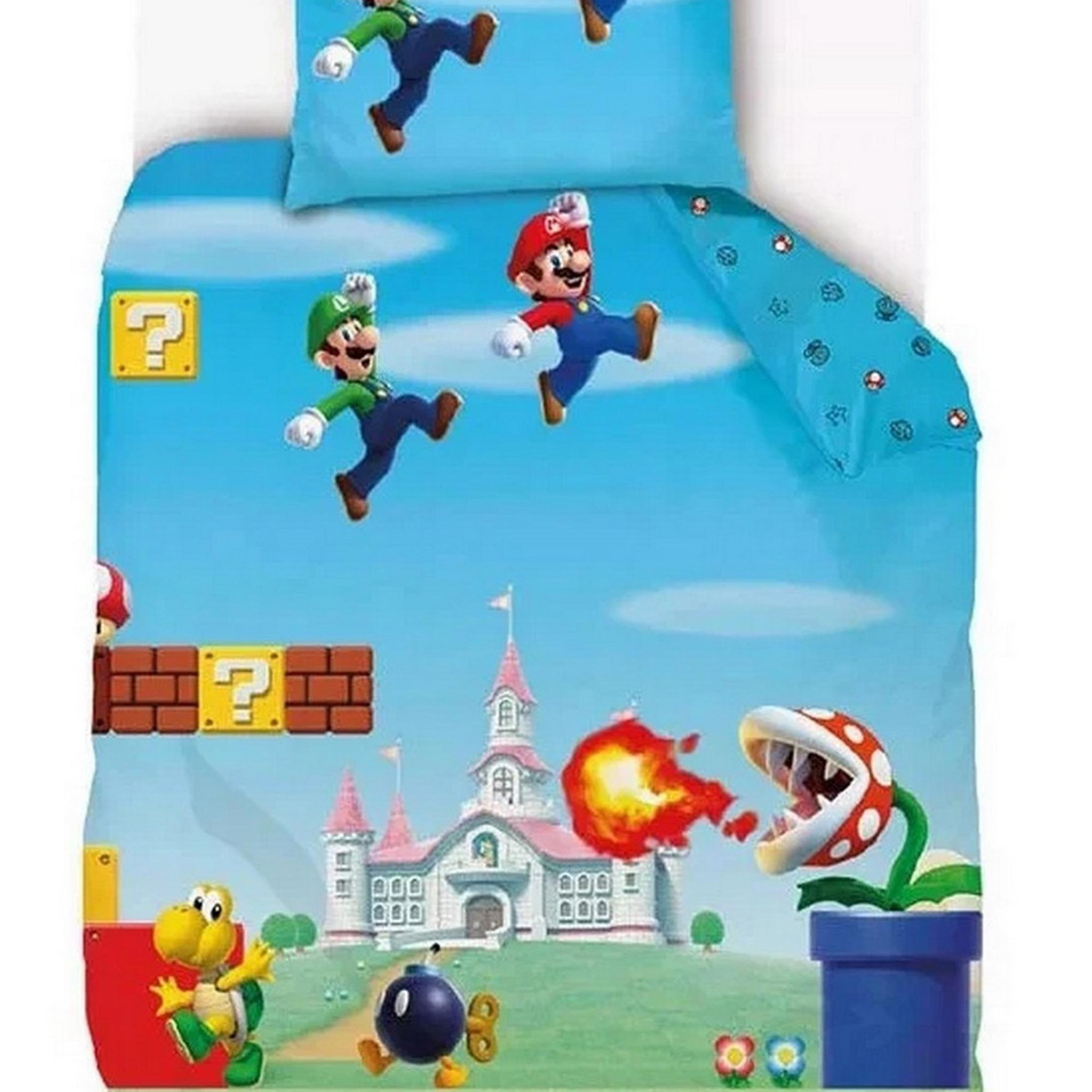Voir la diapositive 2 : NINTENDO Parure de lit enfant 140x200 cm coton super mario bros