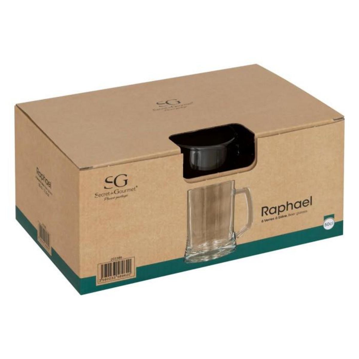 SECRET DE GOURMET Lot de 6 Verres à Bière  Raphaël  50cl Transparent