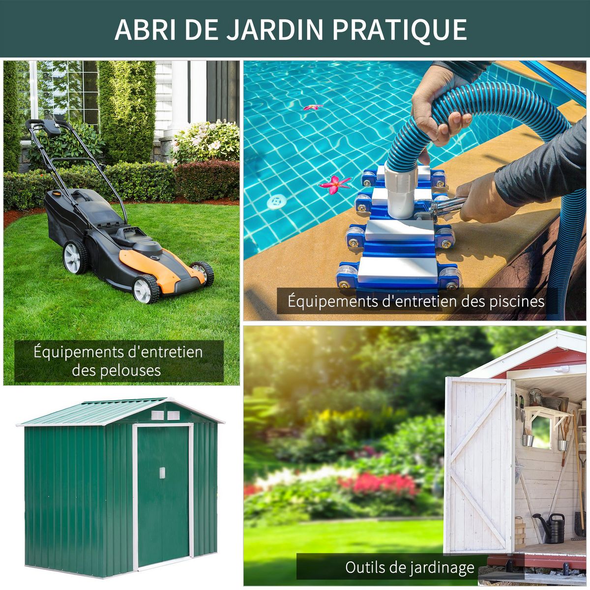 OUTSUNNY Abri de jardin - remise pour outils - cabanon porte verrouillable - dim. 213L x 130l x 185H cm - tôle d'acier vert